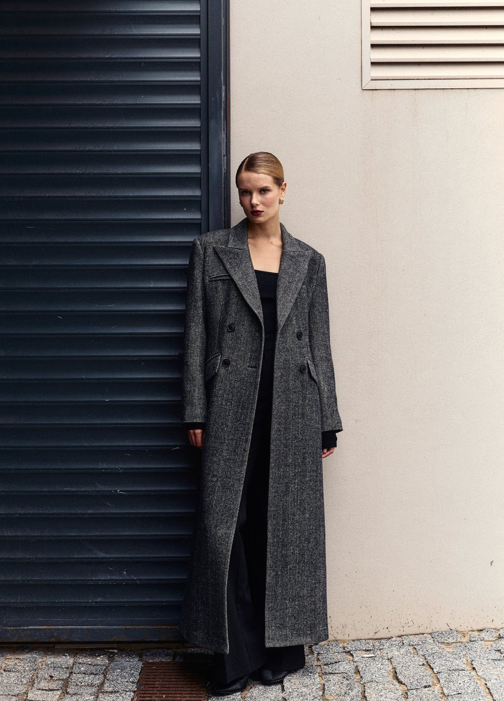 Сіре демісезонне Пальто двобортне Gepur