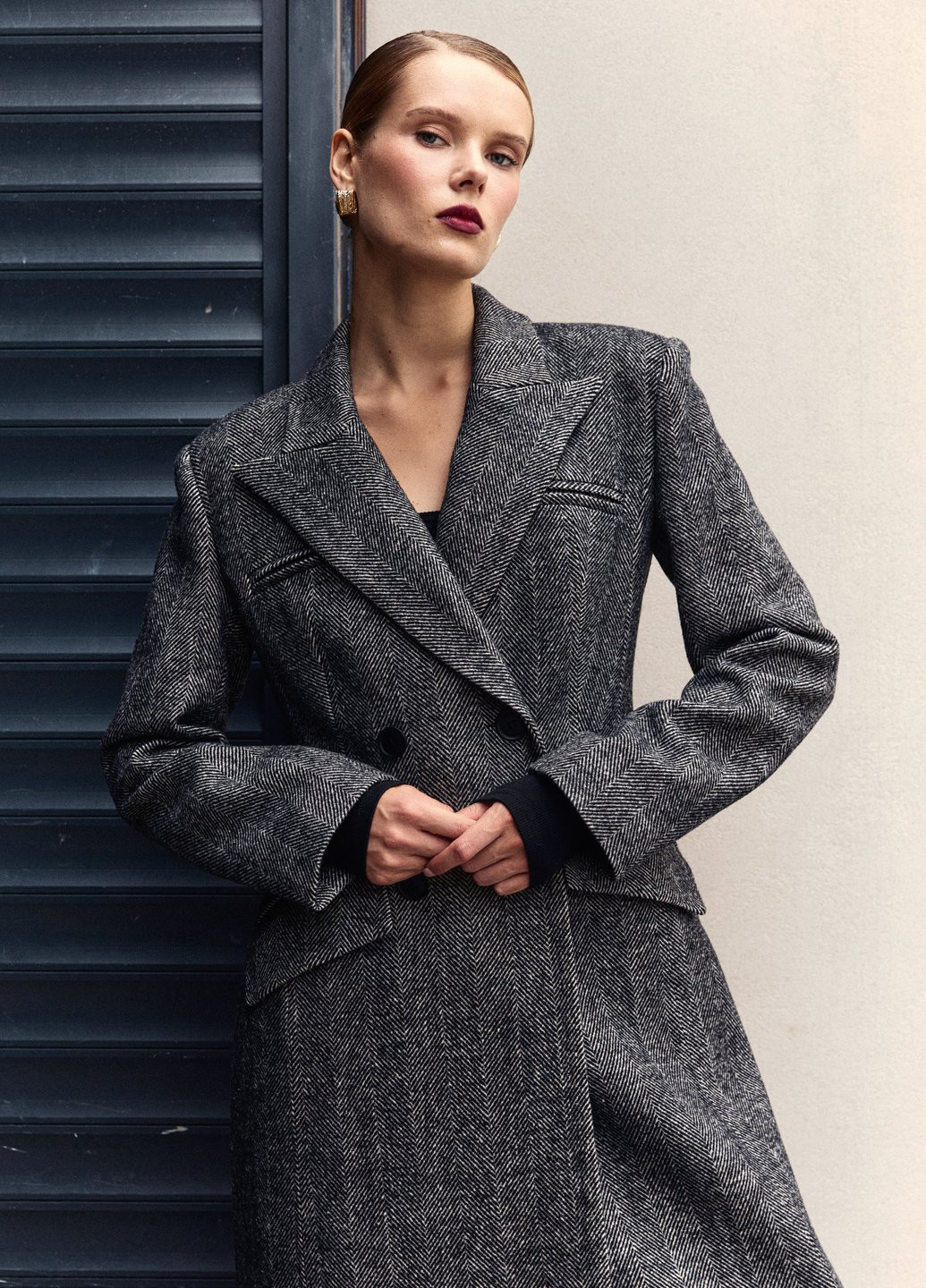 Сіре демісезонне Пальто двобортне Gepur