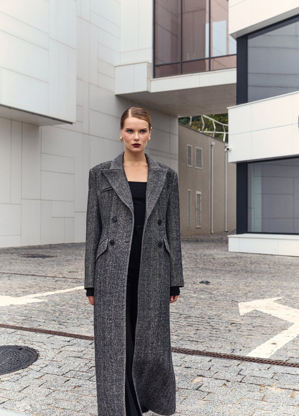 Сіре демісезонне Пальто двобортне Gepur