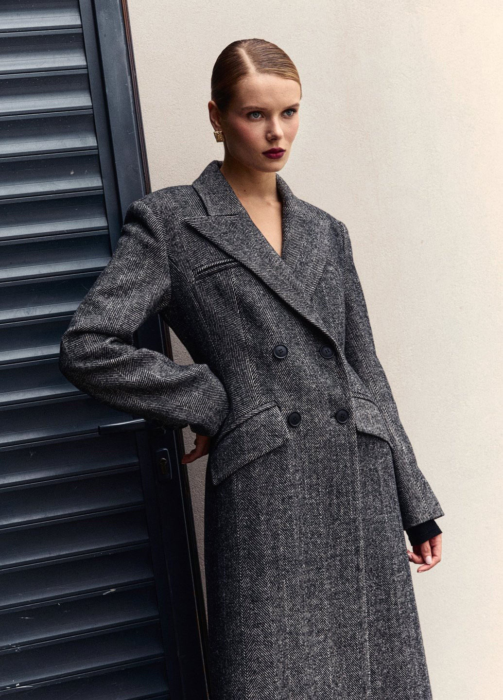 Сіре демісезонне Пальто двобортне Gepur