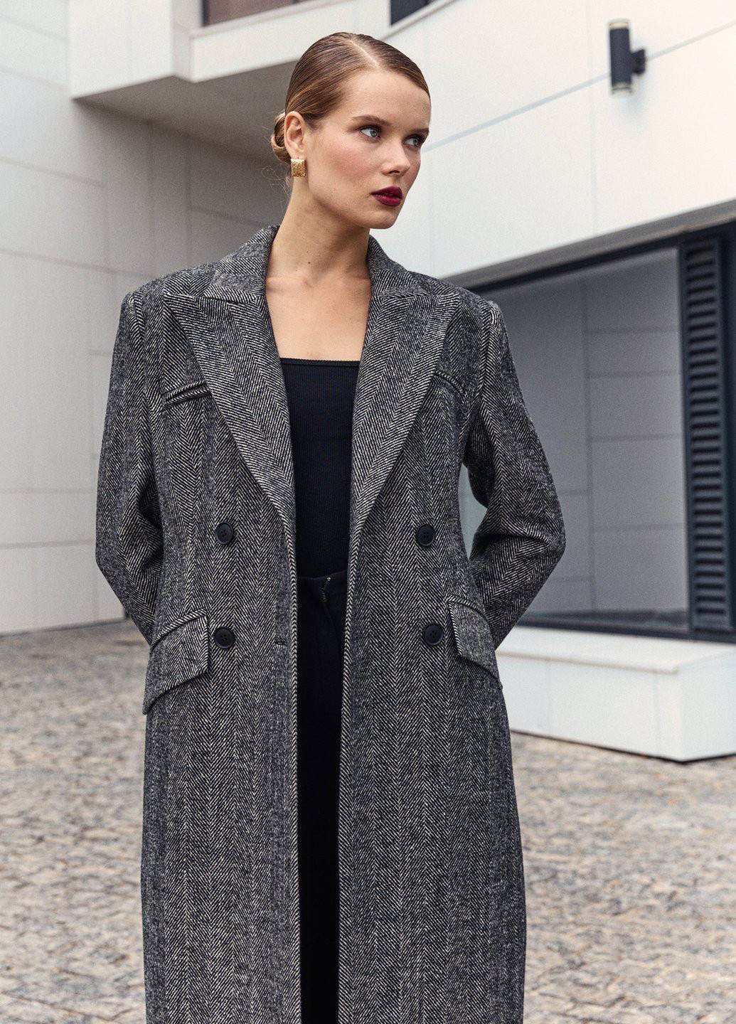 Сіре демісезонне Пальто двобортне Gepur