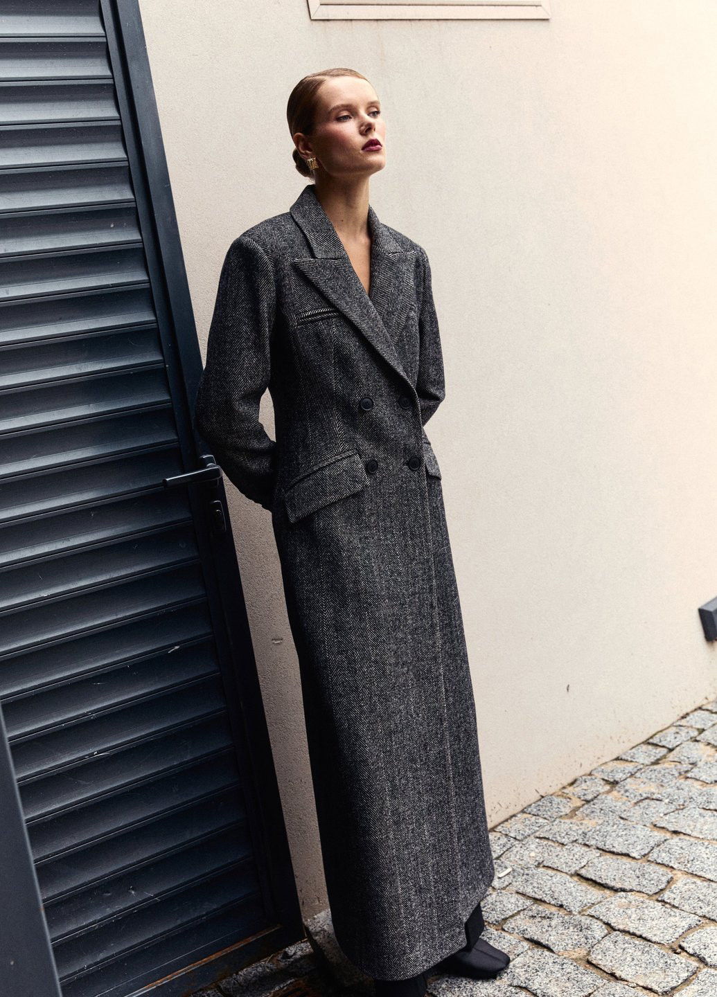 Сіре демісезонне Пальто двобортне Gepur