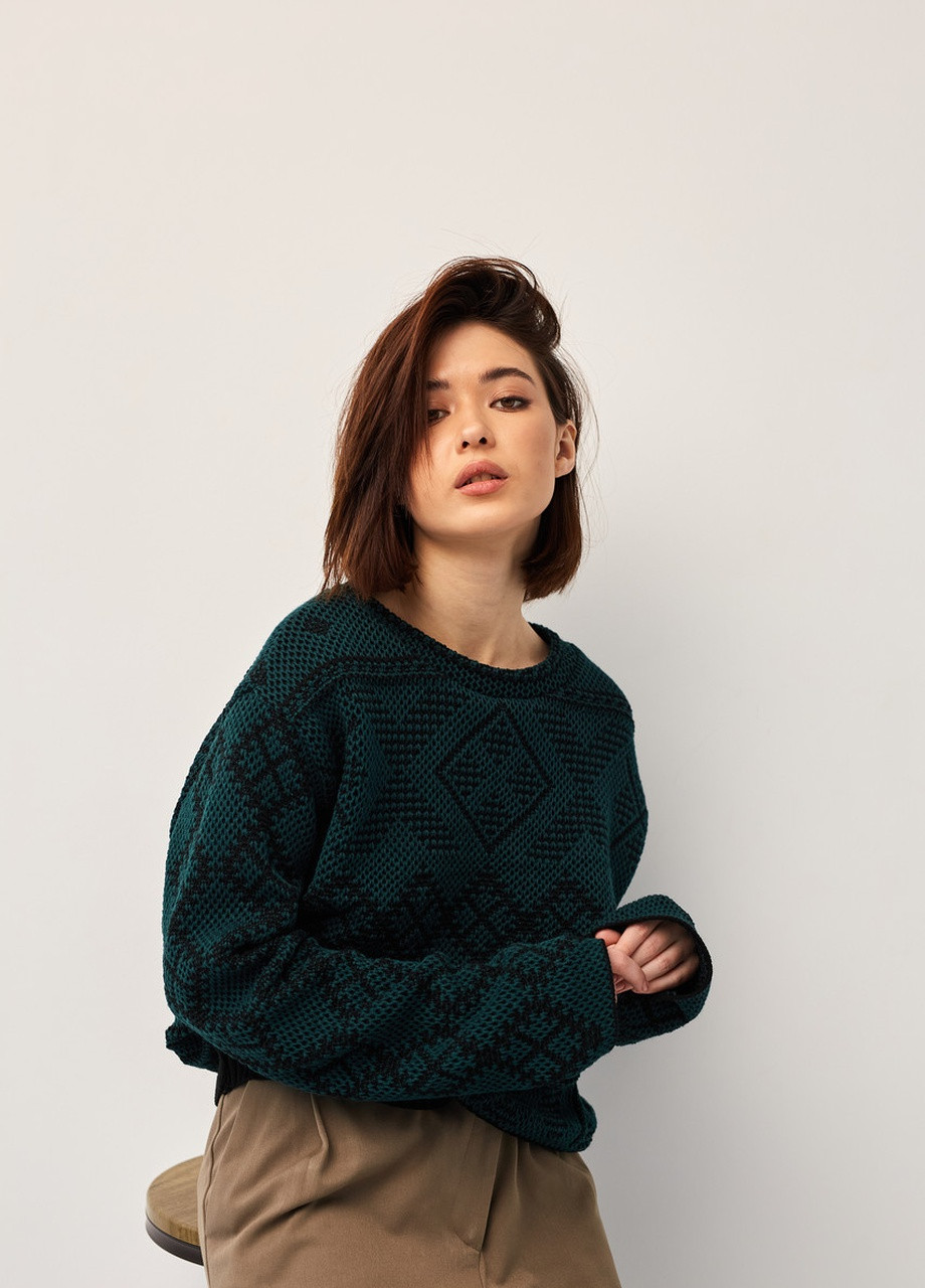 Изумрудный демисезонный джемпер в украинском стиле «зарина» изумрудный MEREZHKA