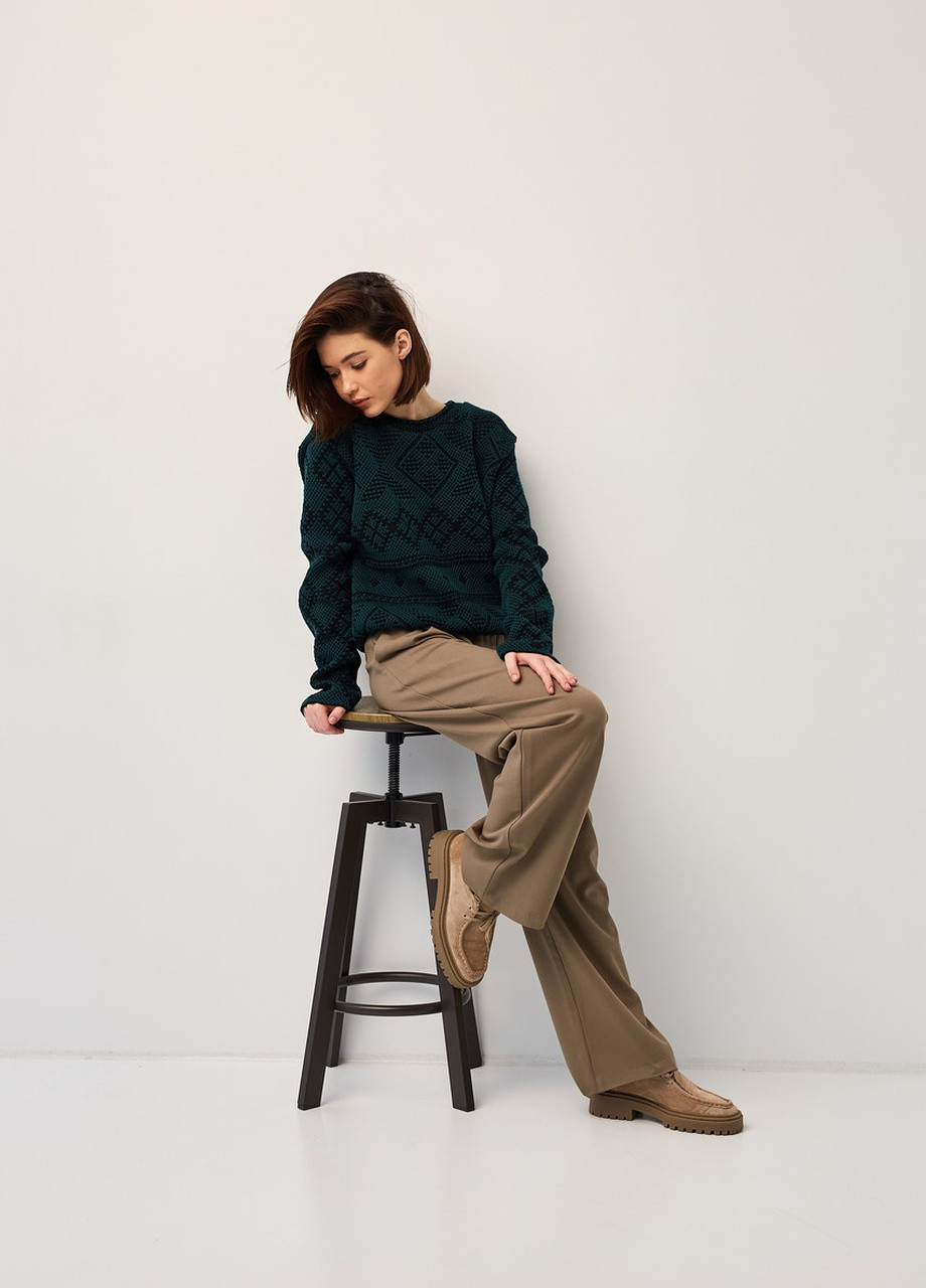 Изумрудный демисезонный джемпер в украинском стиле «зарина» изумрудный MEREZHKA