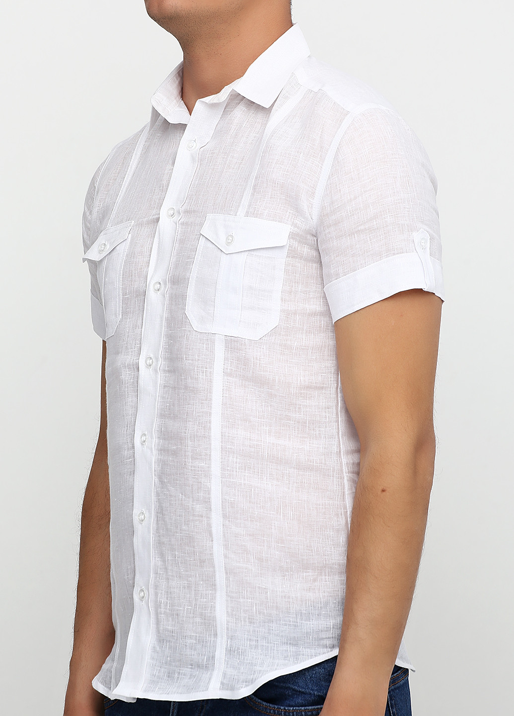 Белая кэжуал рубашка однотонная Edelvika с коротким рукавом