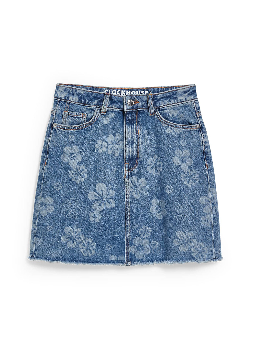 Темно-голубая джинсовая цветочной расцветки юбка C&A