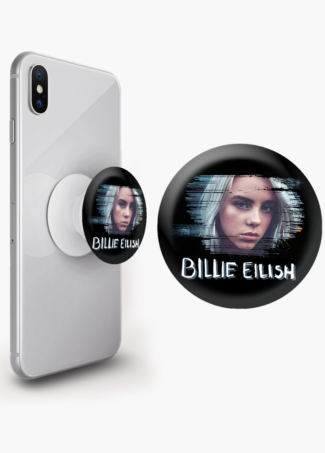 Попсокет (Popsockets) держатель для смартфона Билли Айлиш (Billie Eilish) (8754-1217) Черный MobiPrint (216748460)