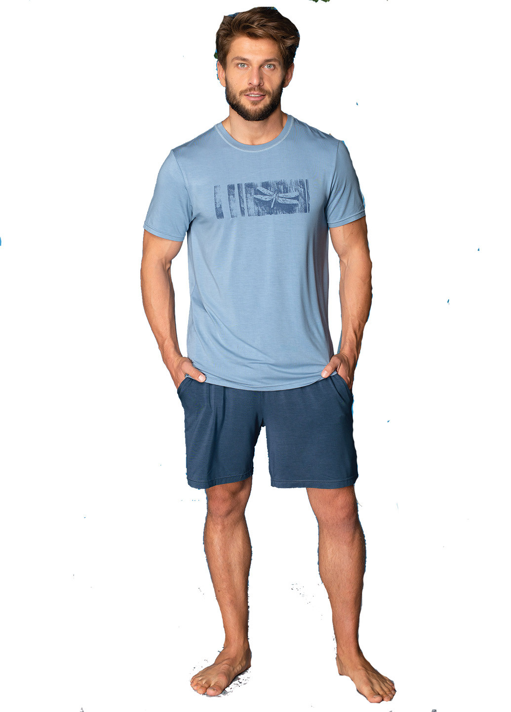 Голубой демисезонный комплект (футболка, шорты) Key