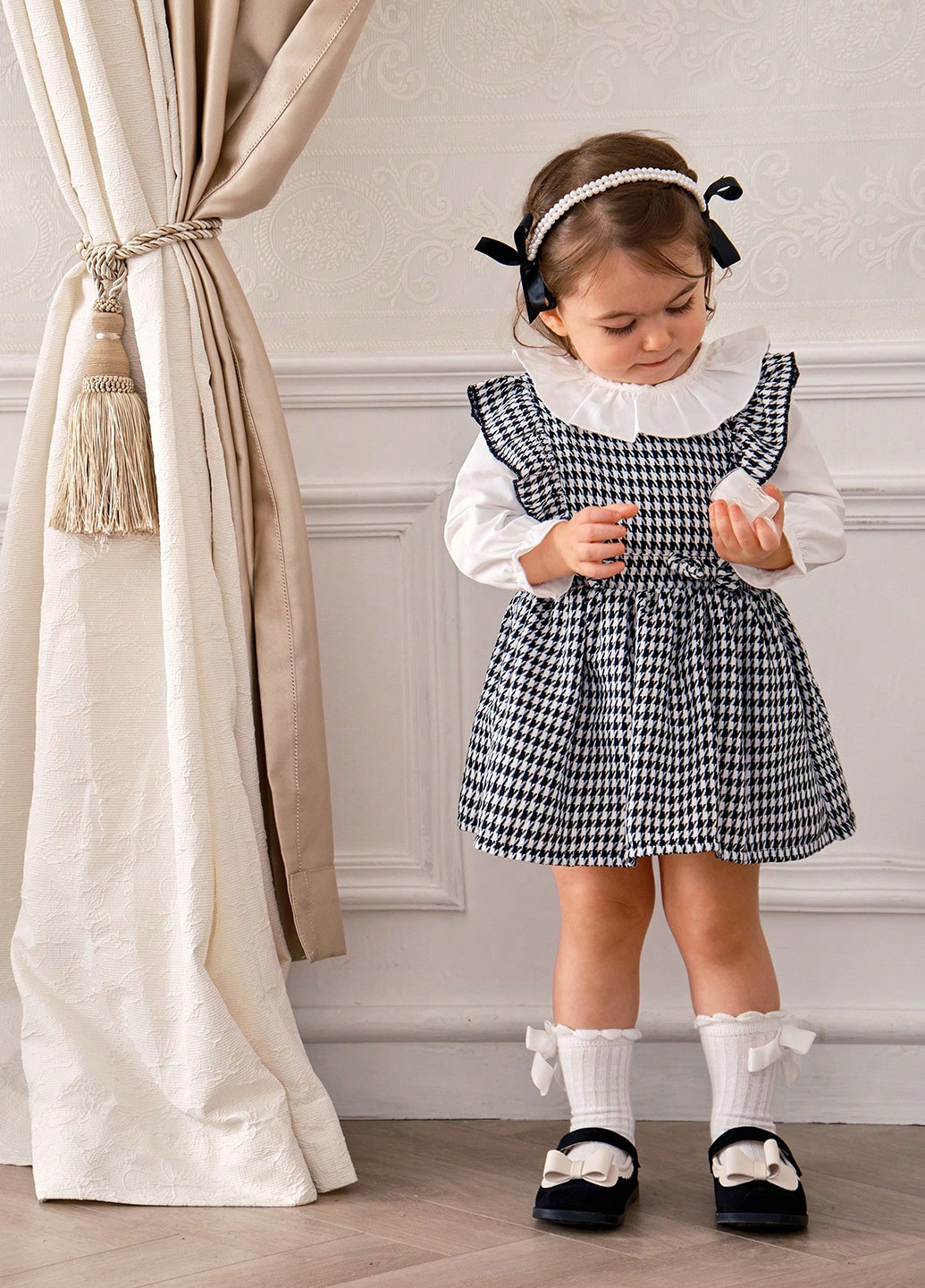 Черно-белый летний комплект (блуза, сарафан) SHEIN