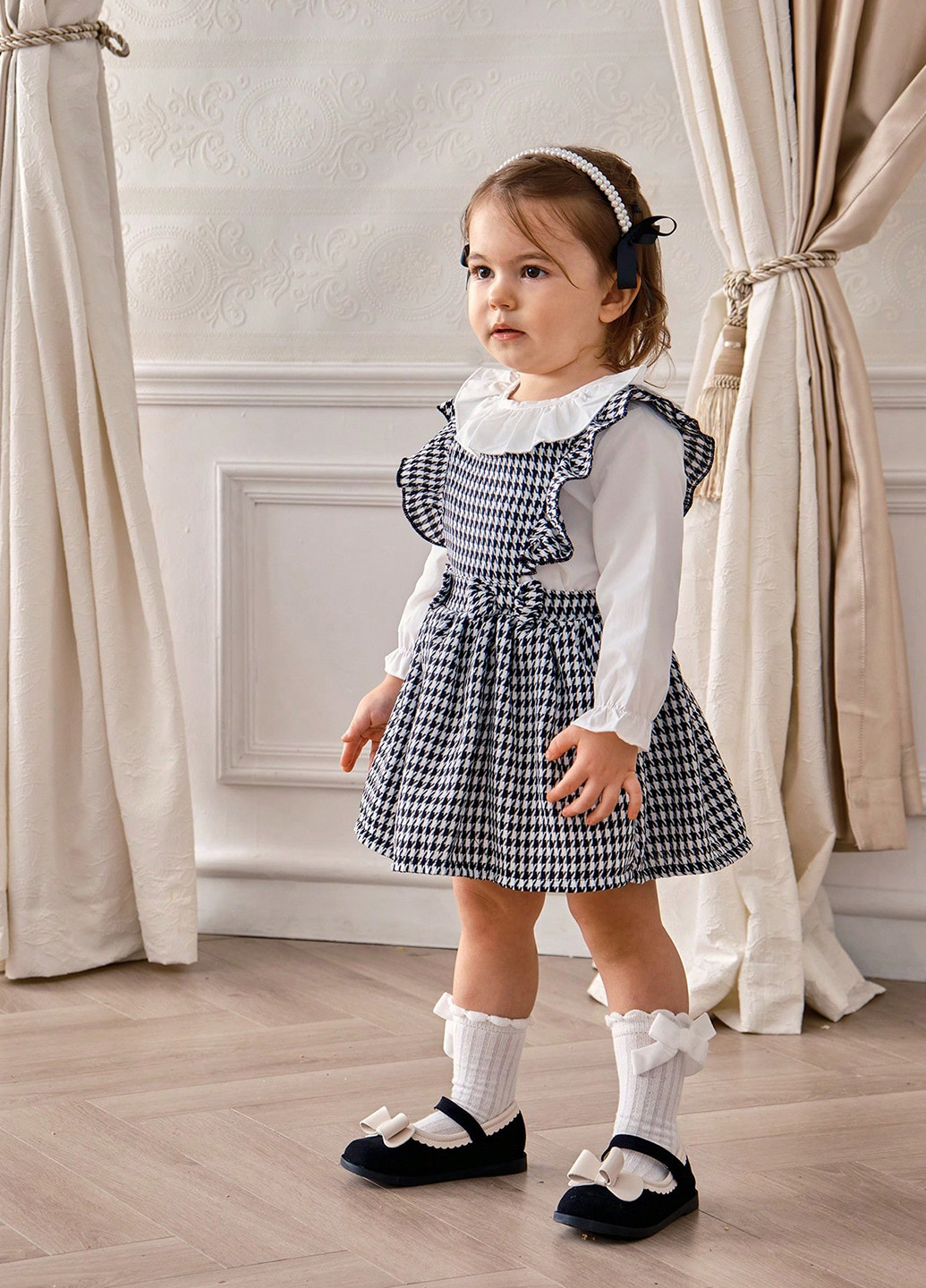 Черно-белый летний комплект (блуза, сарафан) SHEIN