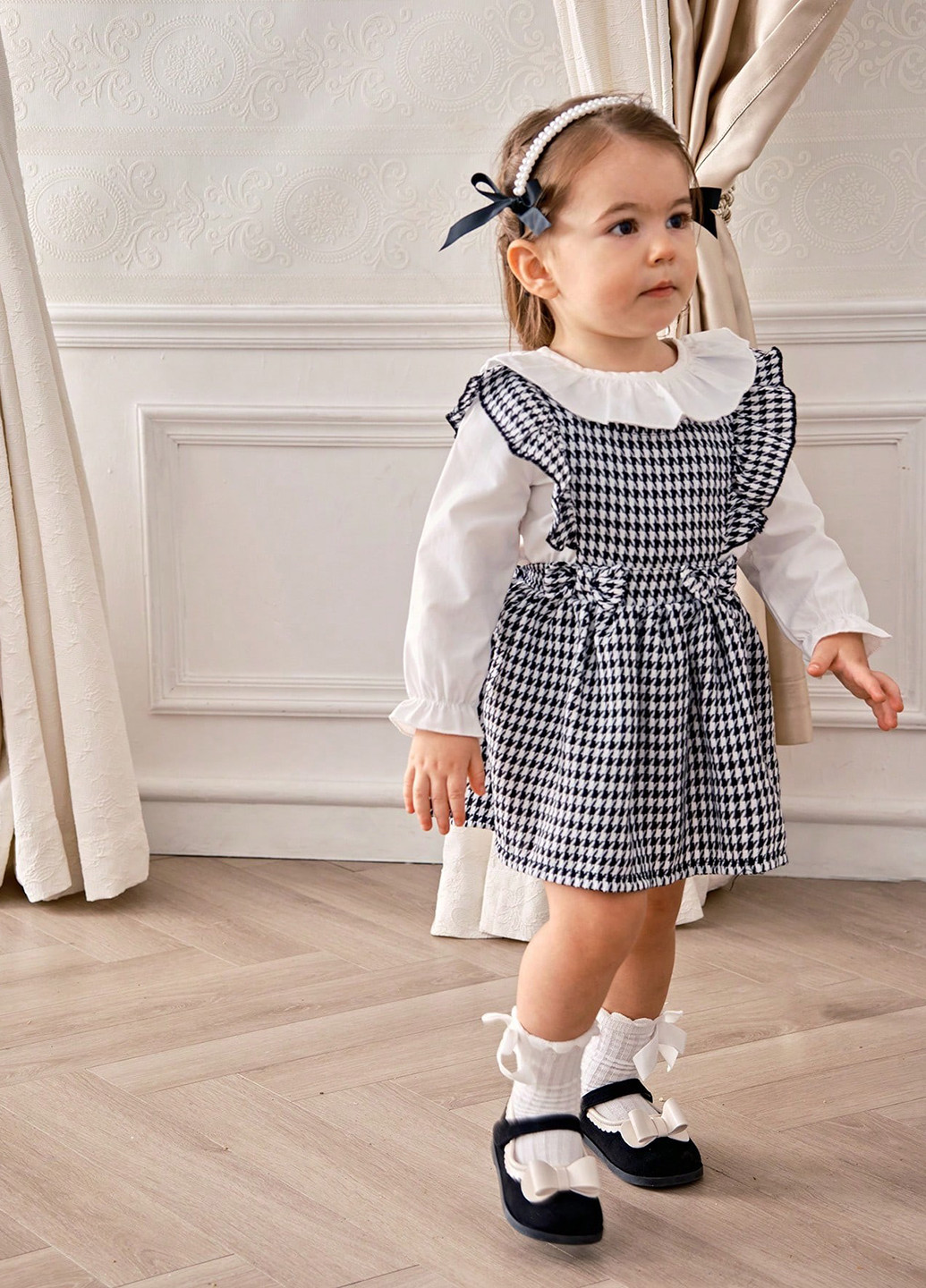 Черно-белый летний комплект (блуза, сарафан) SHEIN