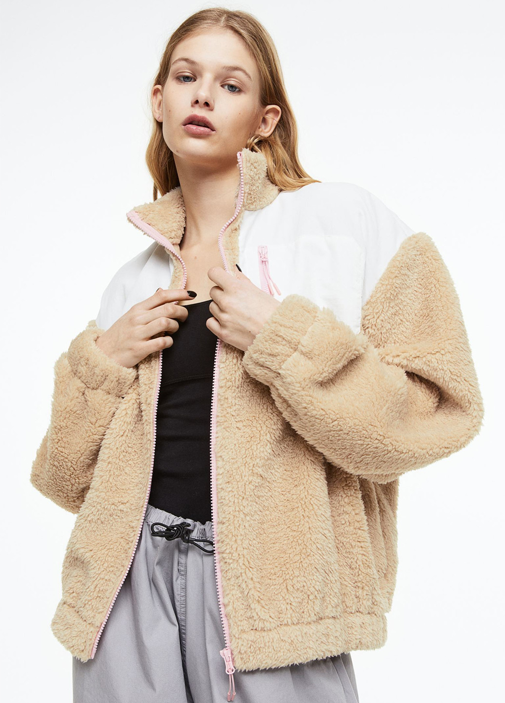 Бежева демісезонна куртка зі штучного меху весняно-осіння H&M