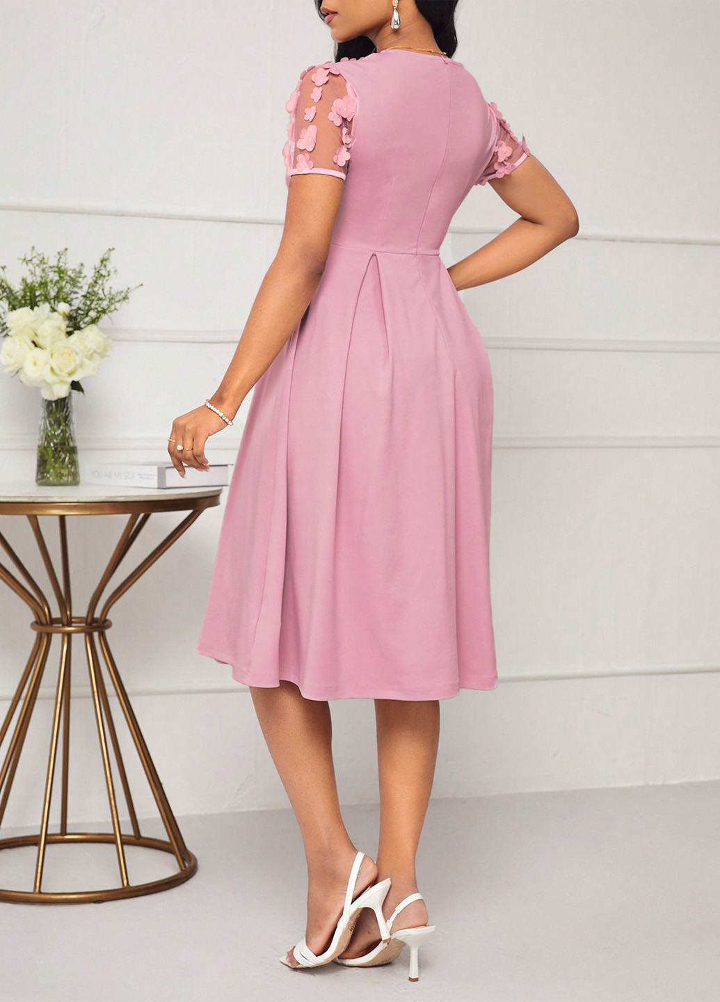 Рожева кежуал сукня кльош SHEIN однотонна