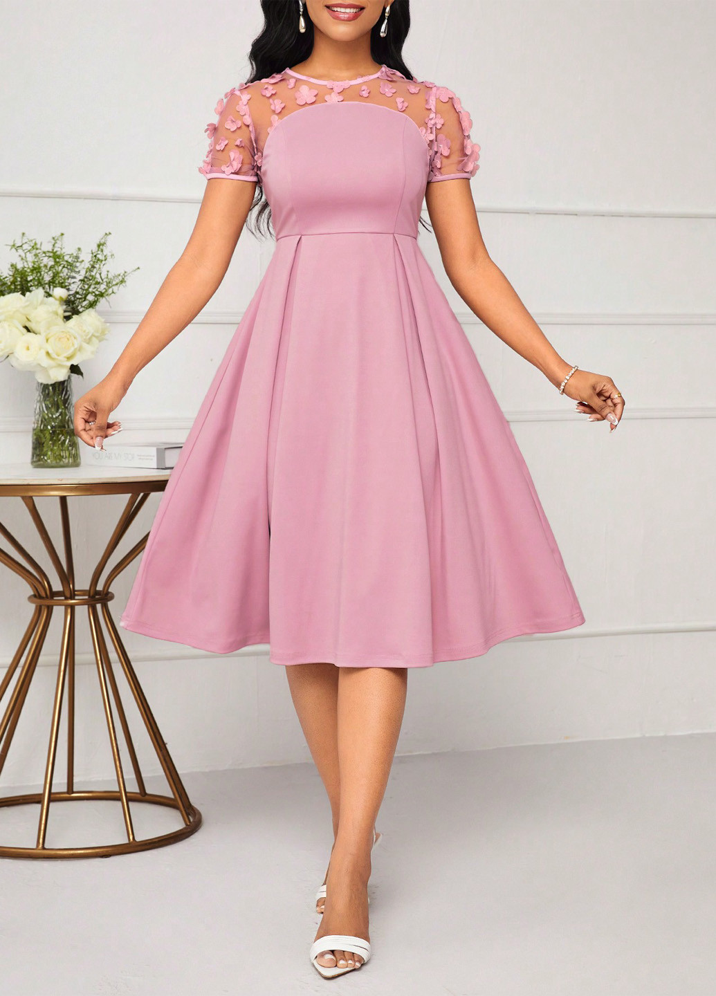 Рожева кежуал сукня кльош SHEIN однотонна