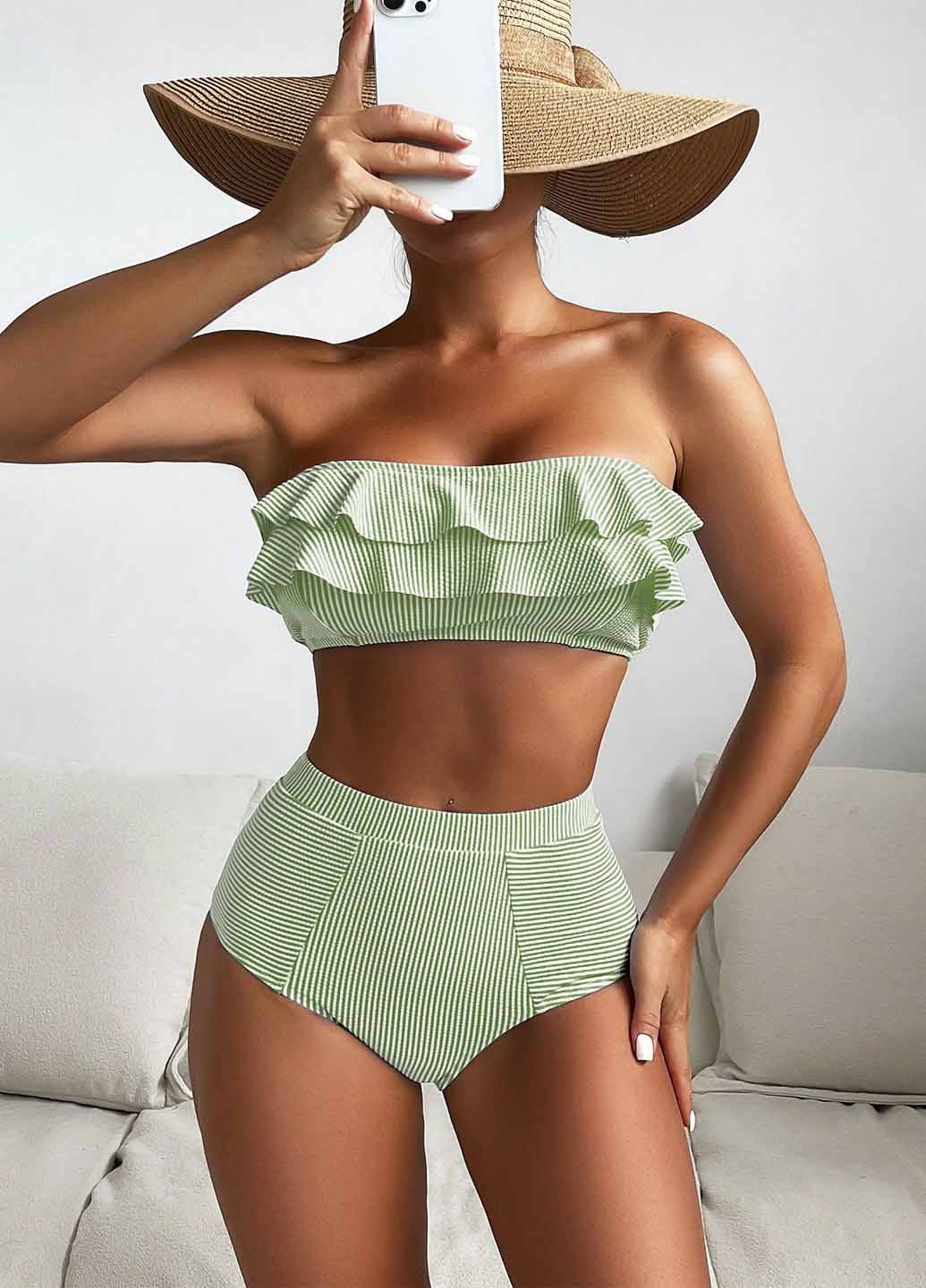 Мятный летний купальник (бюст, трусики) раздельный SHEIN