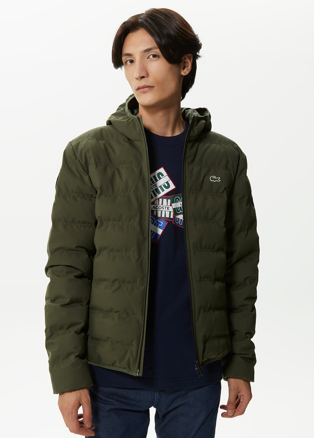 Оливковая (хаки) демисезонная куртка Lacoste