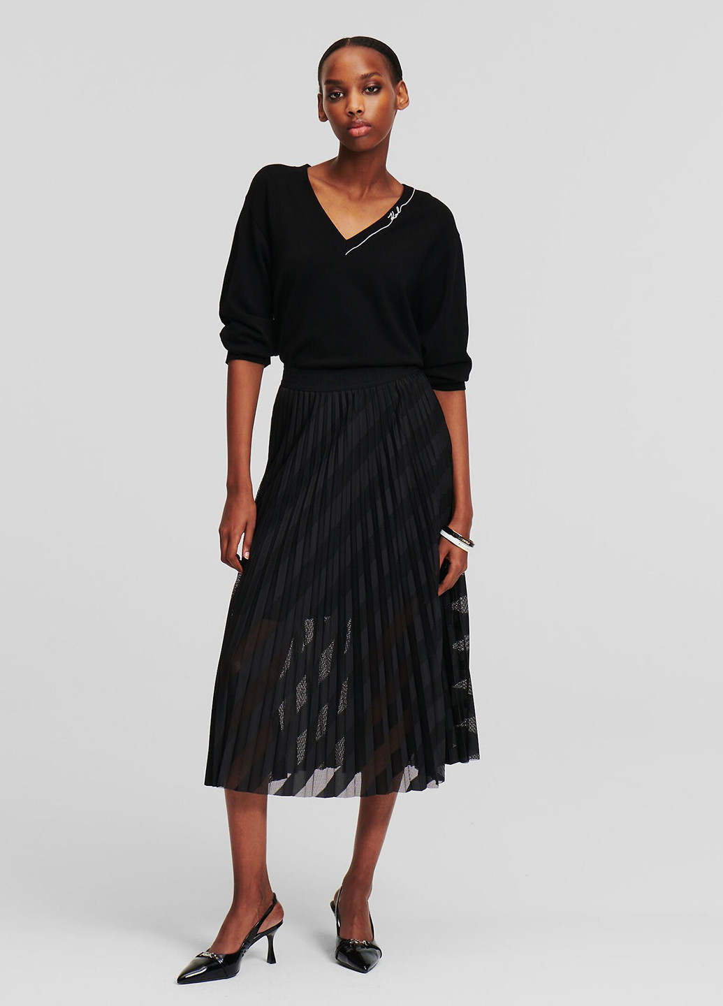 Черная кэжуал однотонная юбка Karl Lagerfeld плиссе