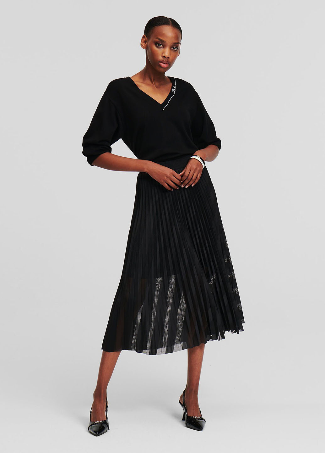 Черная кэжуал однотонная юбка Karl Lagerfeld плиссе