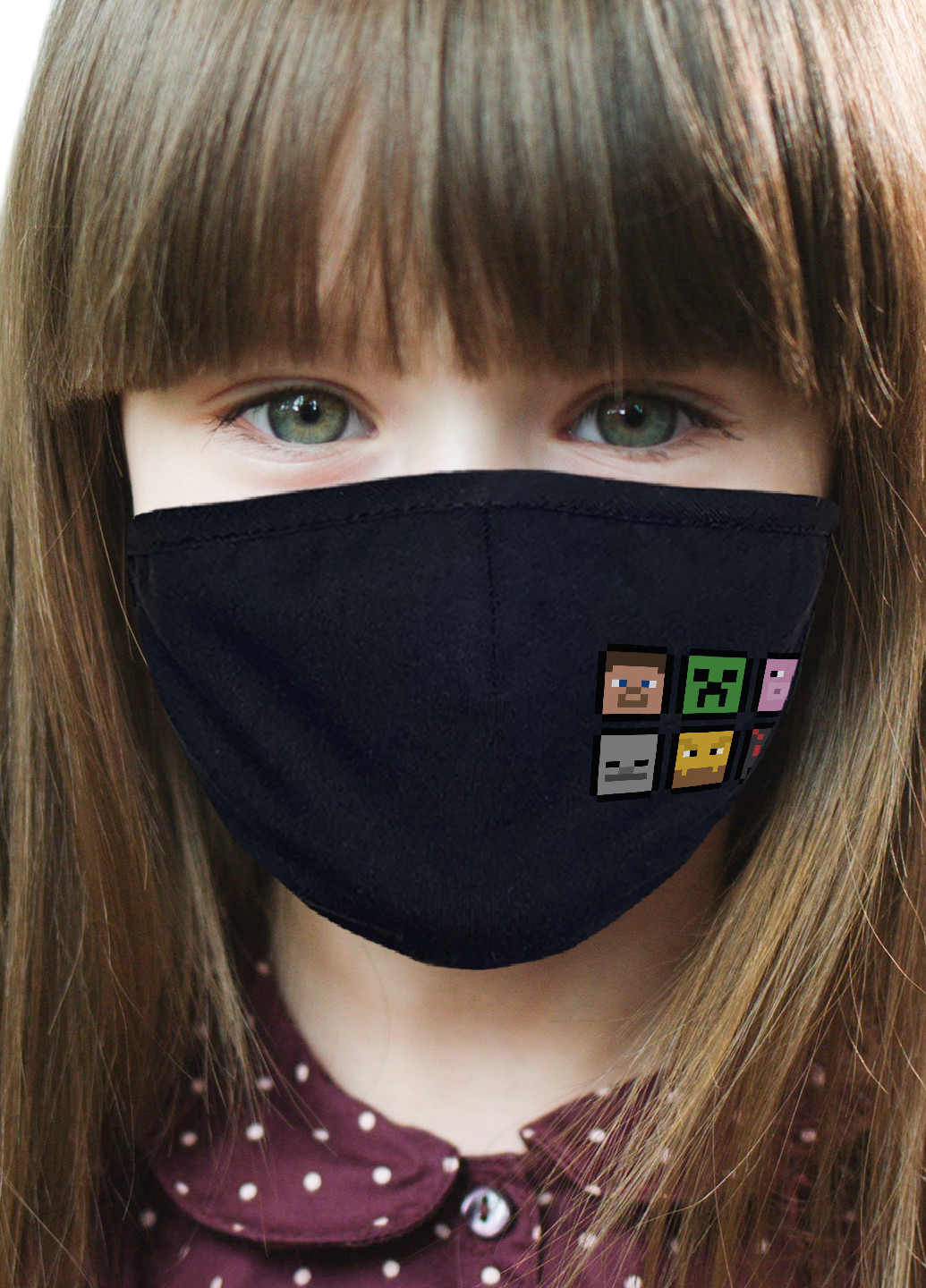Многоразовая защитная маска Майнкрафт (Minecraft) (9259-1173-L) L тканевая для детей и взрослых MobiPrint чёрная