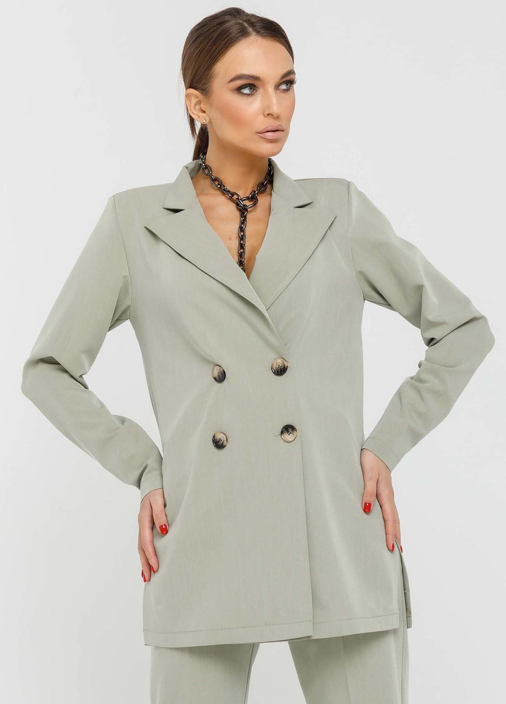 Оливковый женский пиджак Ри Мари однотонный - демисезонный