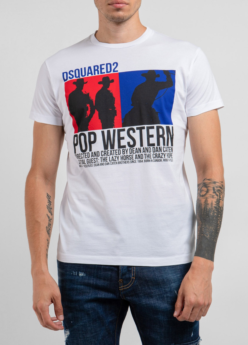 Белая черная футболка western Dsquared2