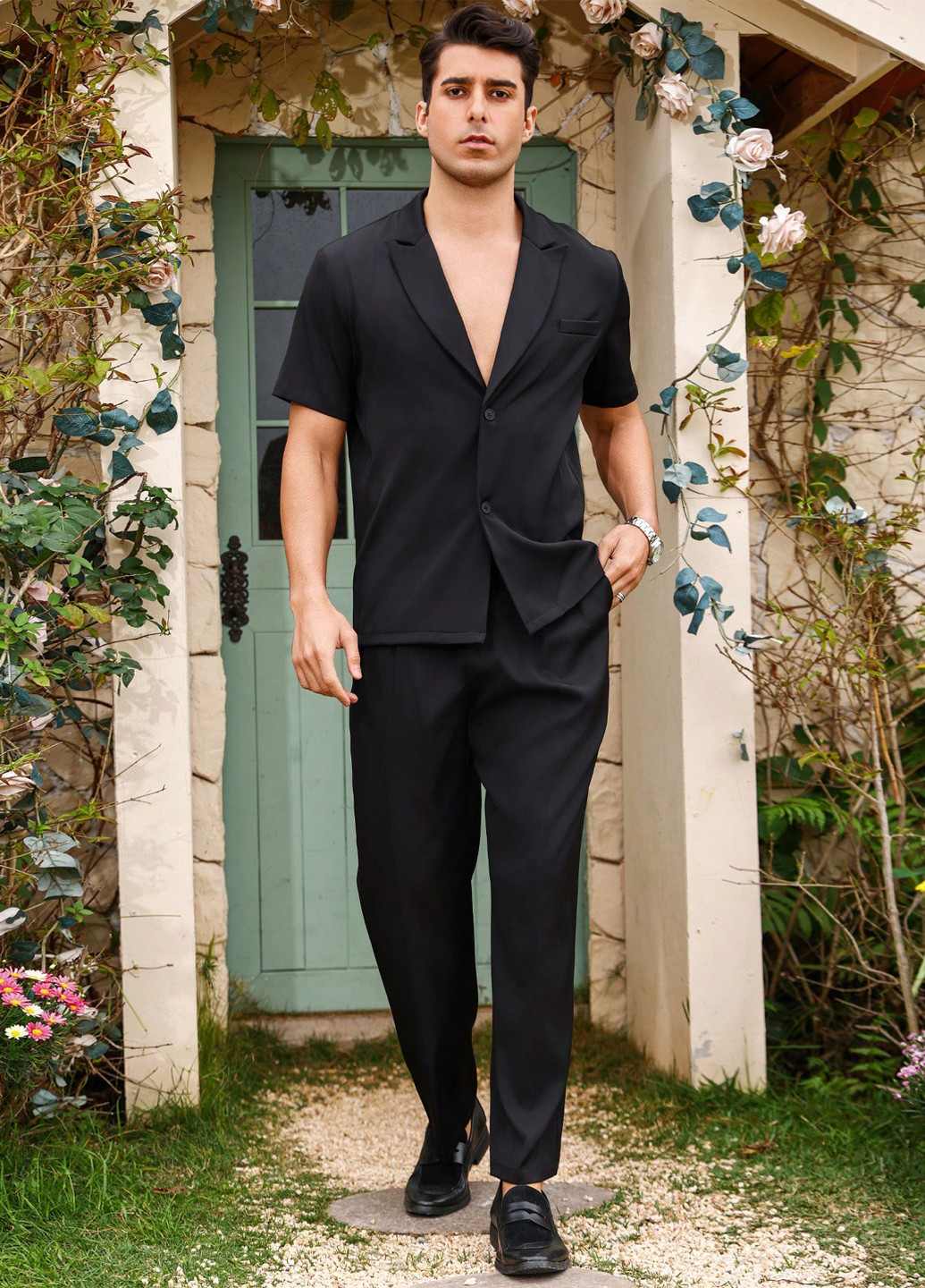 Черный летний костюм (рубашка, брюки) брючный Manfinity
