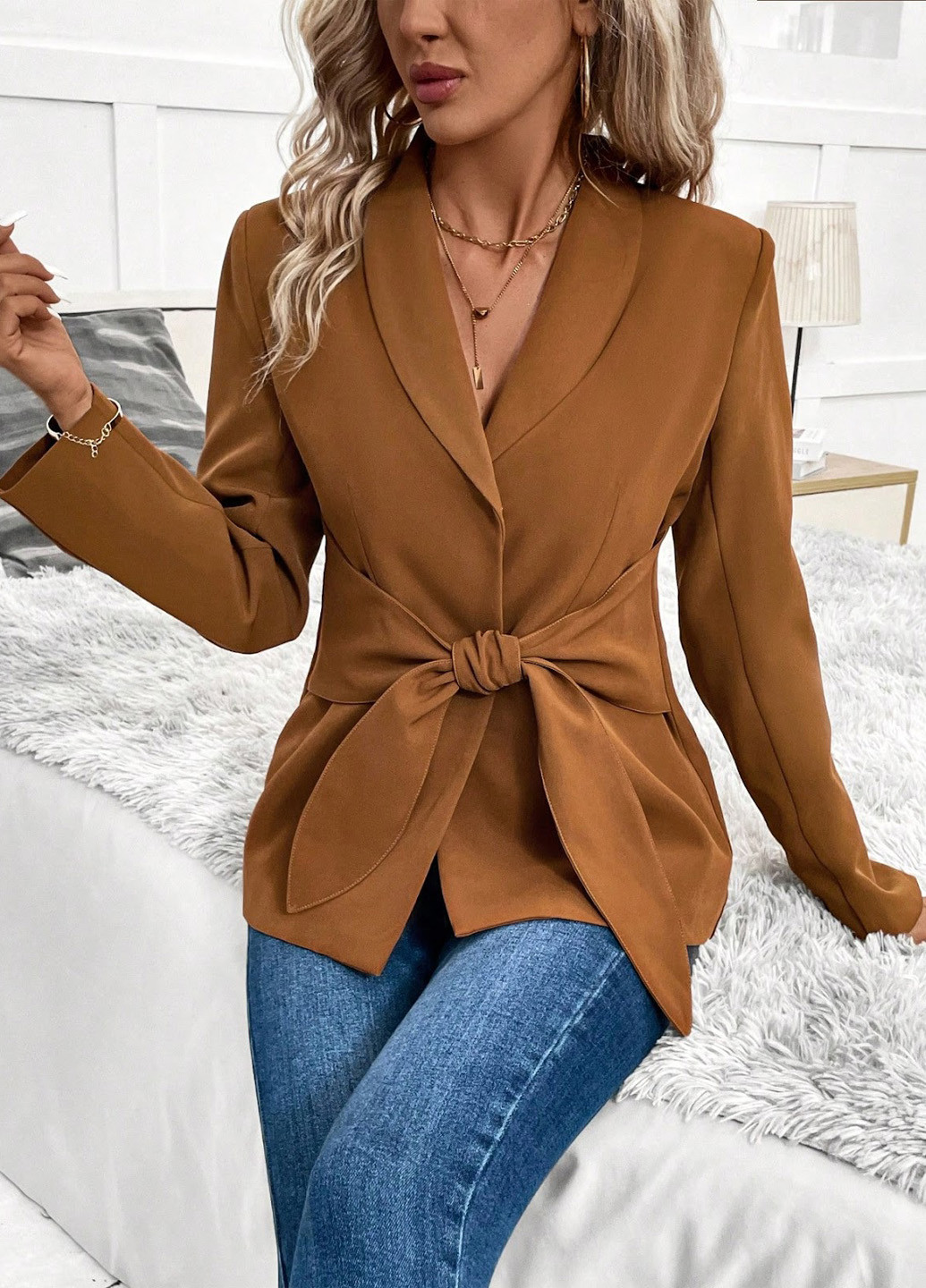 Коричневый женский жакет SHEIN однотонный - демисезонный