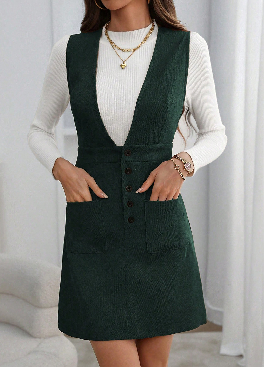 Темно-зеленое кэжуал платье клеш SHEIN однотонное