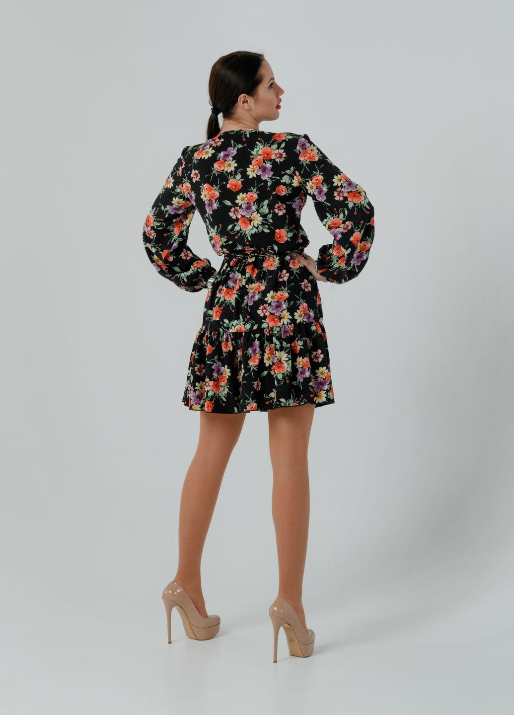 Черное кэжуал платье so-78305-blk клеш Alpama с цветочным принтом