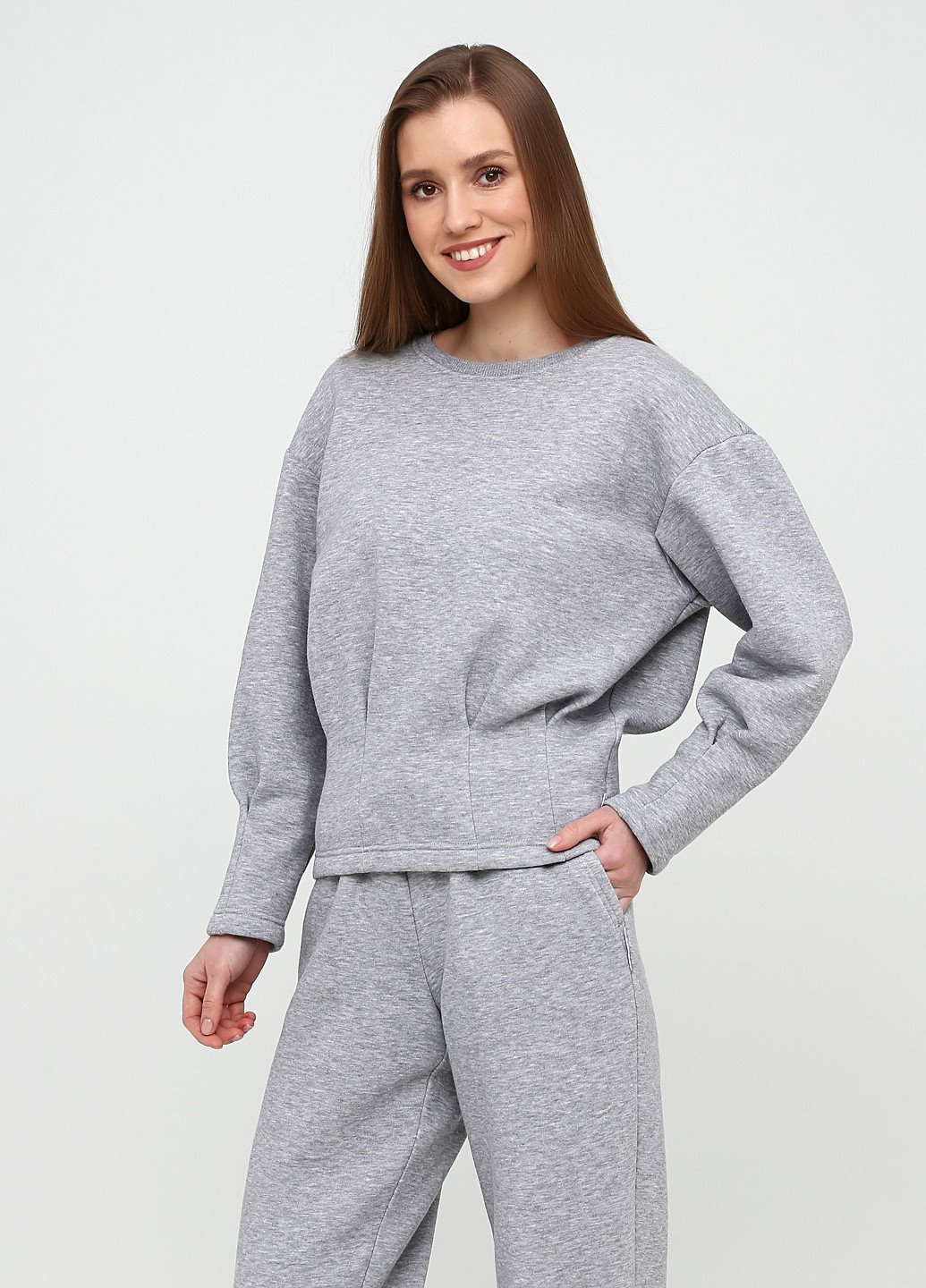 Светло-серый свитшот MaCo exclusive меланж без декора (248108316)