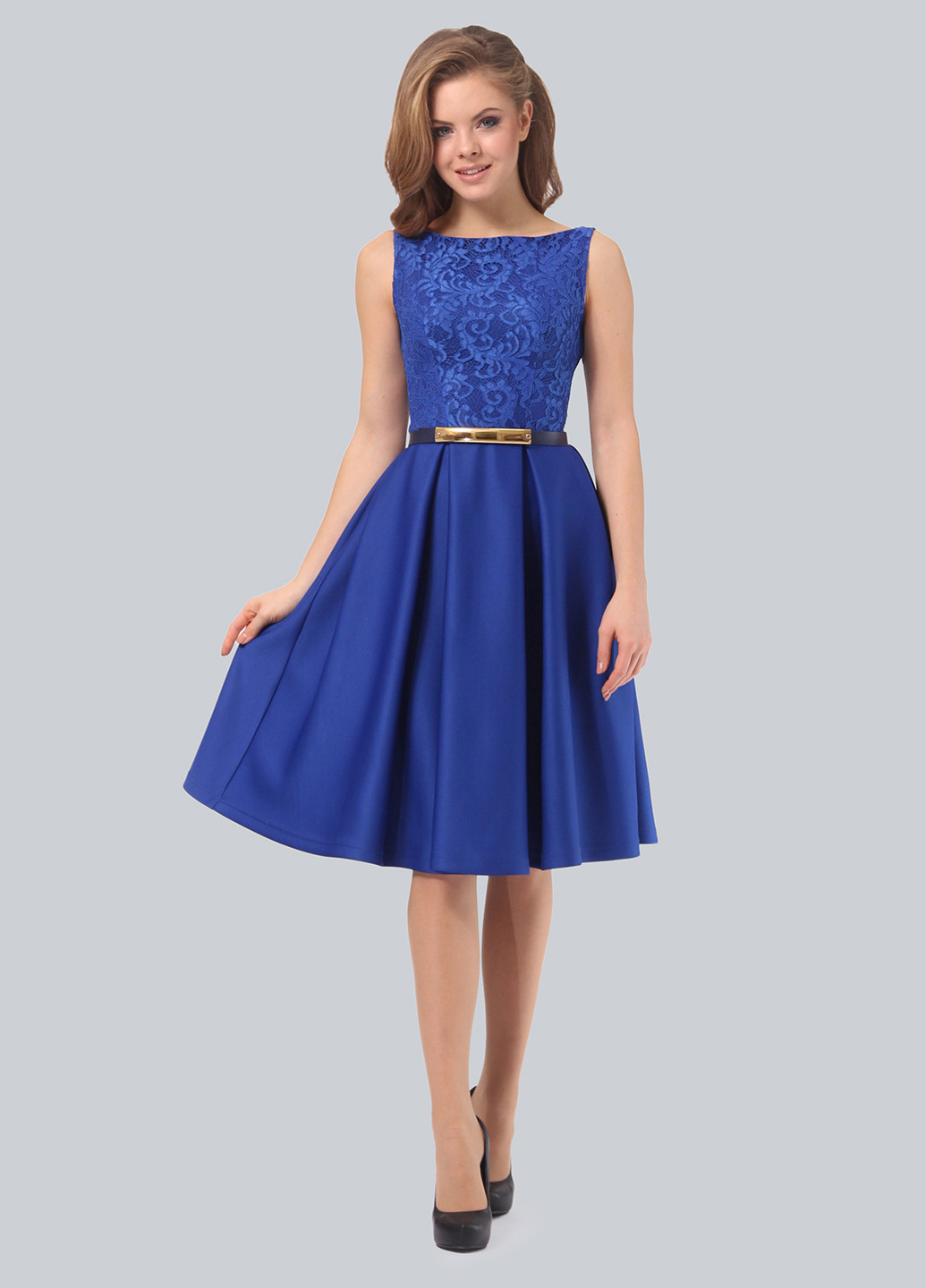 Синее коктейльное платье клеш Agata Webers однотонное