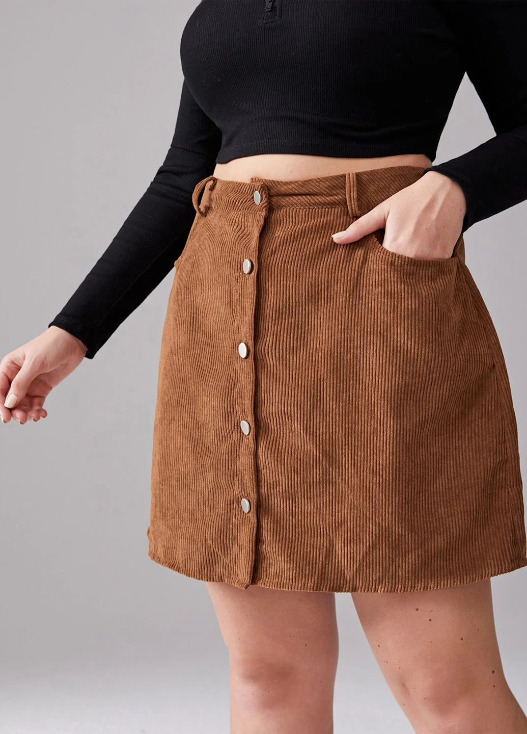 Коричневая офисная, кэжуал однотонная юбка SHEIN а-силуэта (трапеция)