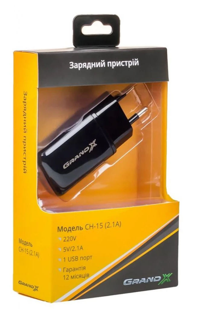 Зарядное устройство CH-15UMB (5V/2,1A + DC cable 2,4А USB -> Micro USB 1m) Black (CH-15UMB) Grand-X (216637527)