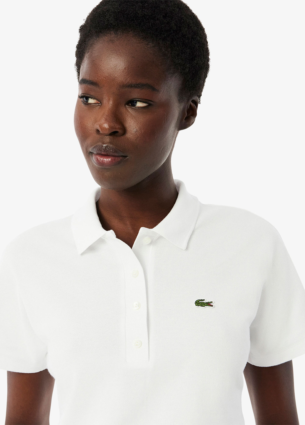 Белая женская футболка-поло Lacoste однотонная