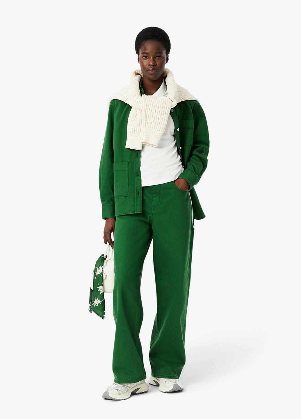 Белая женская футболка-поло Lacoste однотонная