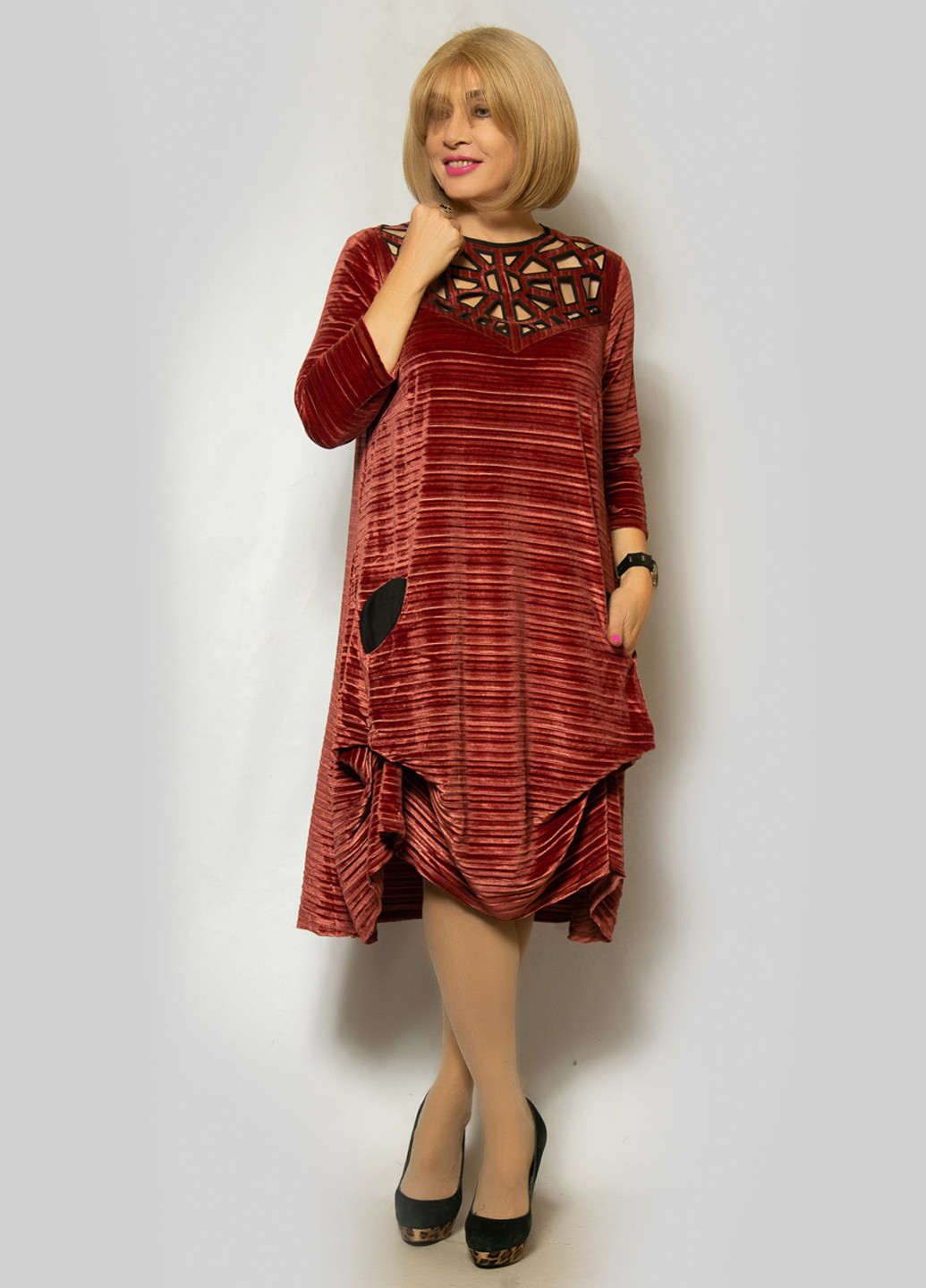 Бордовое кэжуал платье LibeAmore в полоску