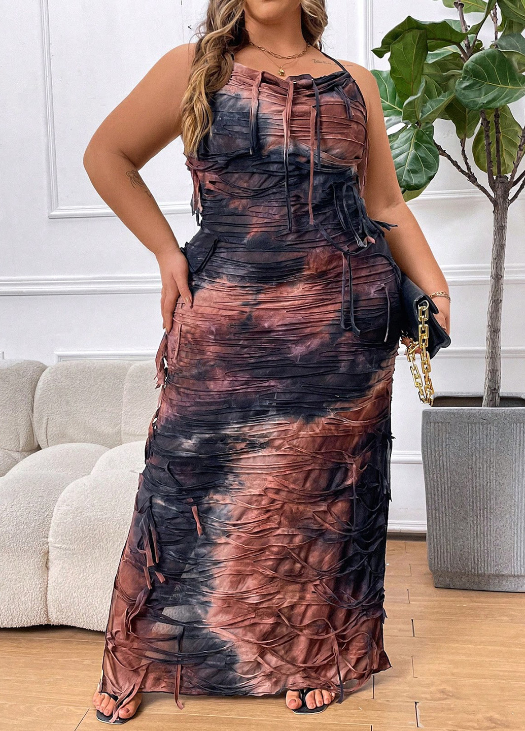 Коричнева кежуал сукня силуетна SHEIN тай-дай