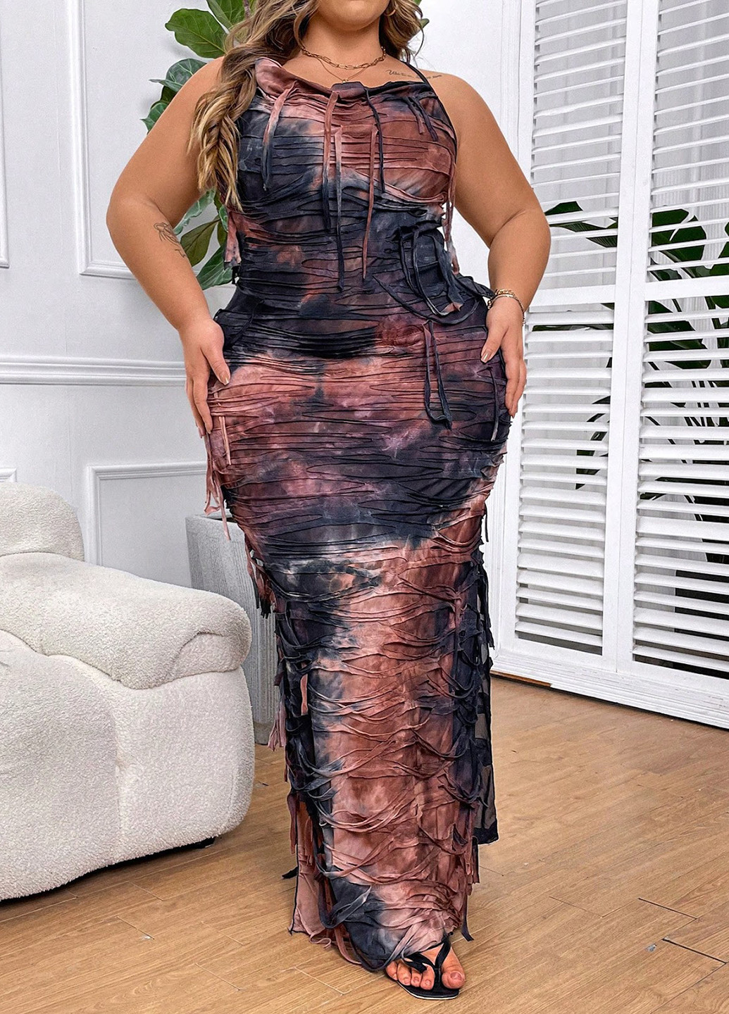 Коричнева кежуал сукня силуетна SHEIN тай-дай