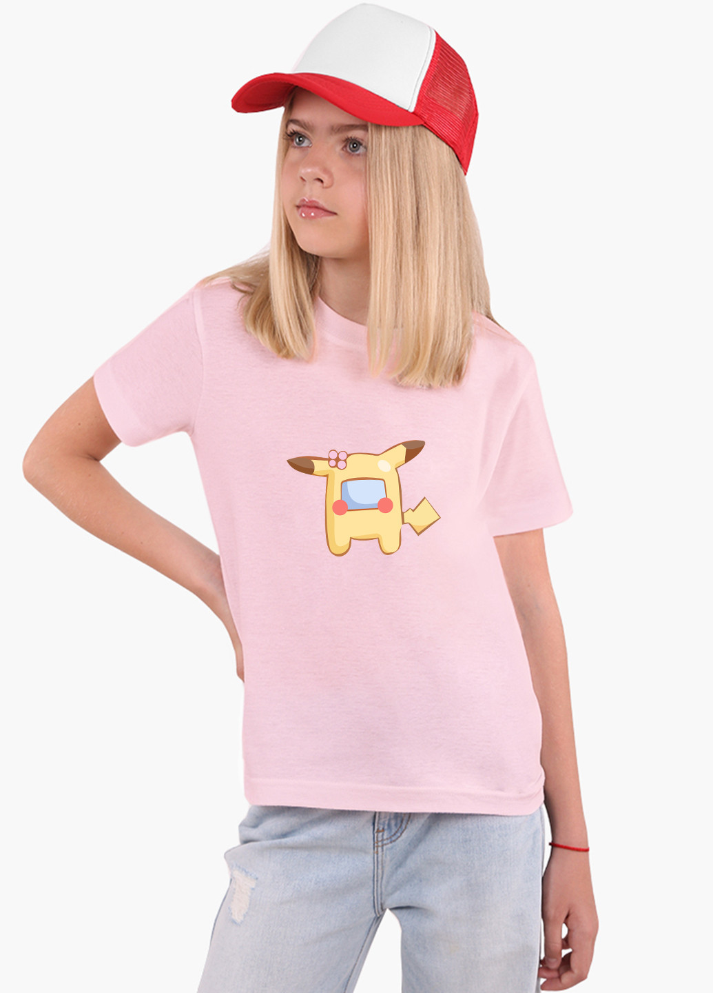 Рожева демісезонна футболка дитяча амонг ас покемон пікачу (among us pokemon pikachu) (9224-2419) MobiPrint