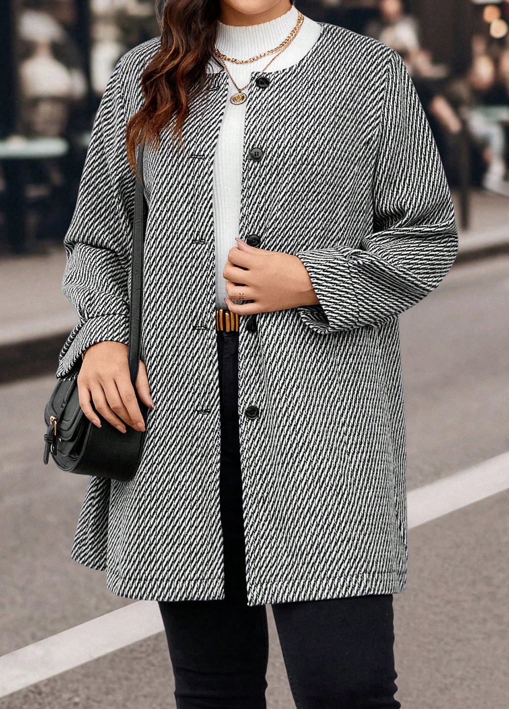 Чорно-білий демісезонне Пальто однобортне SHEIN