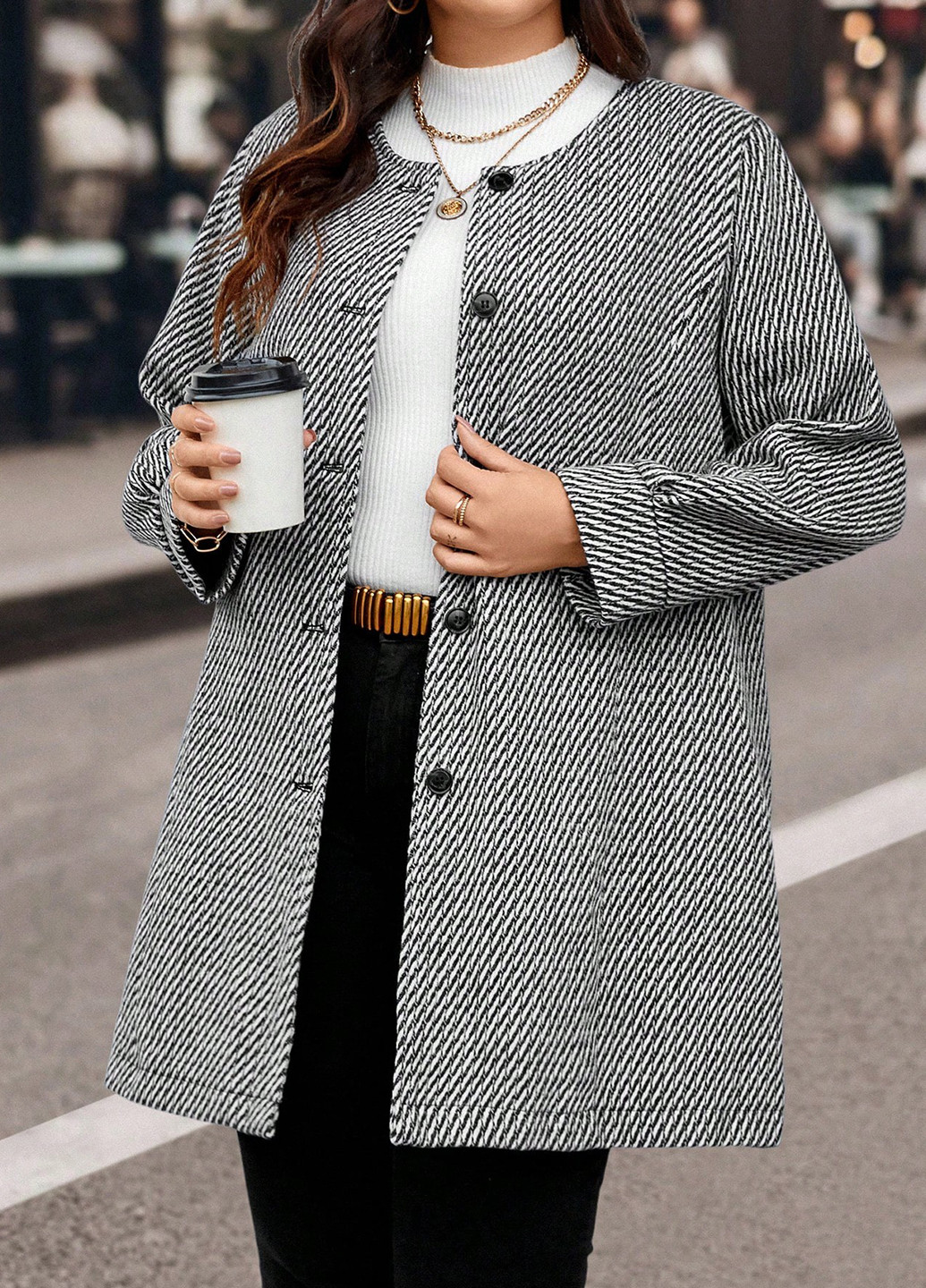 Чорно-білий демісезонне Пальто однобортне SHEIN