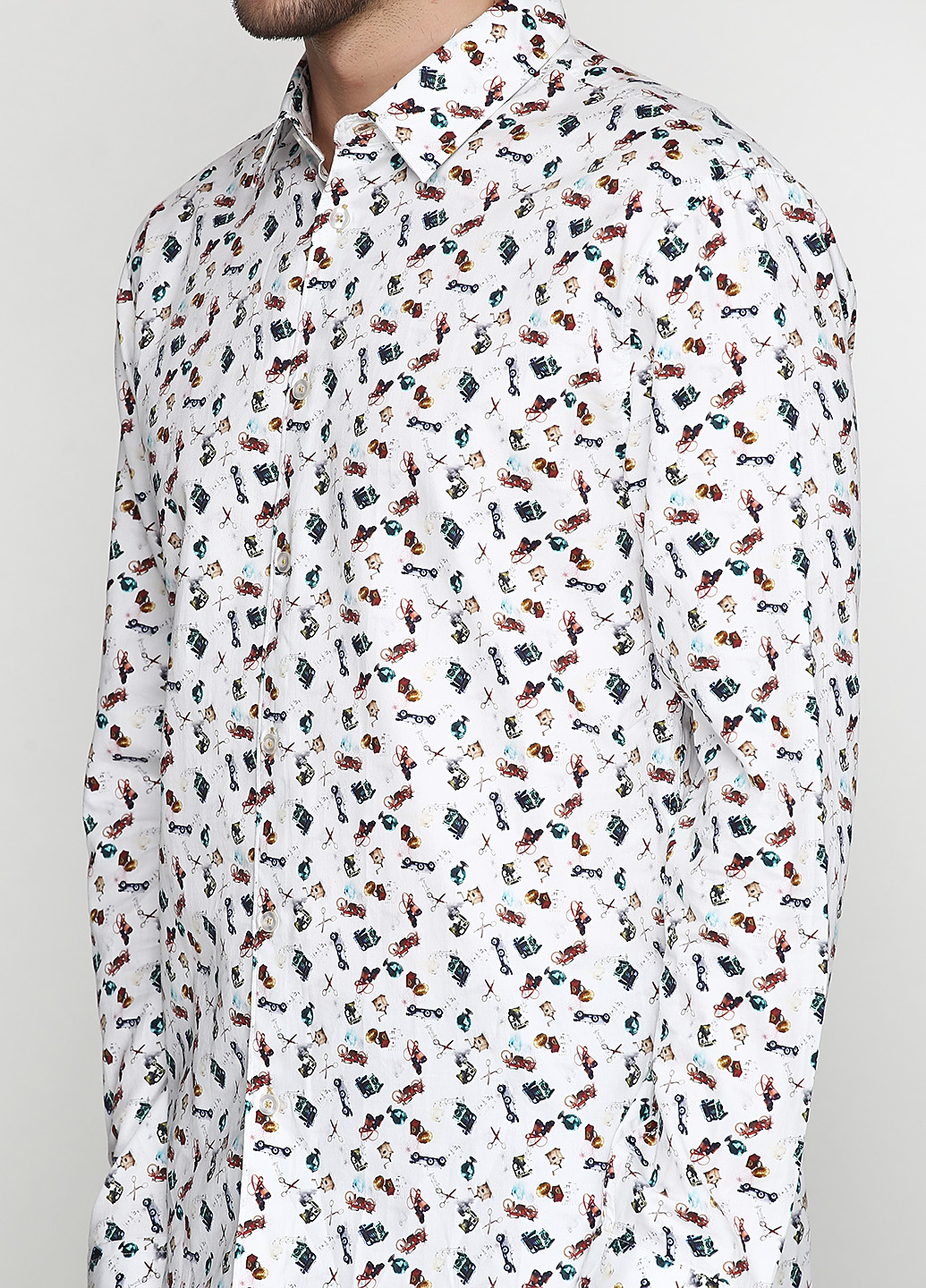 Белая кэжуал рубашка с геометрическим узором No Excess с длинным рукавом