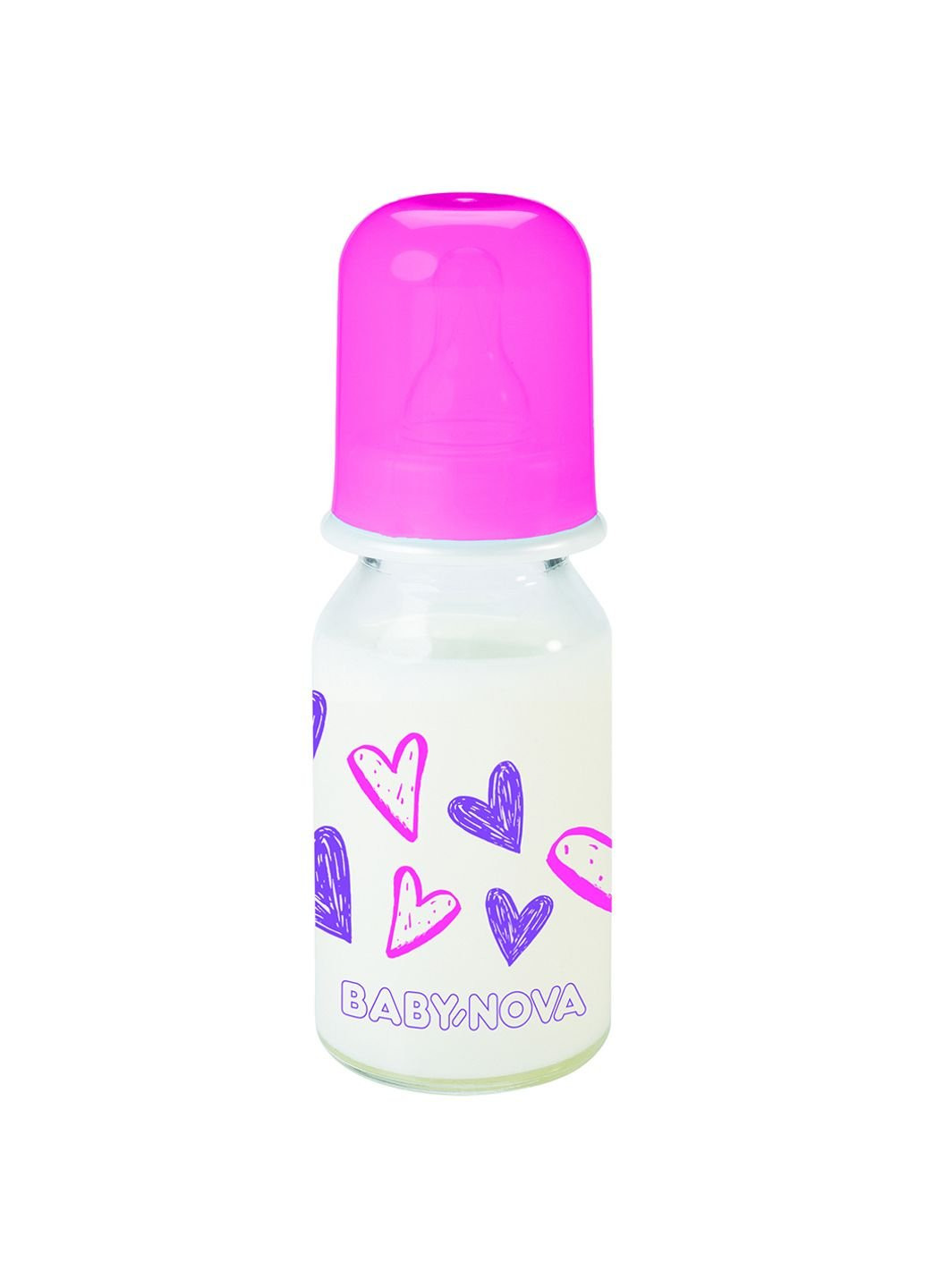 Бутылочка для кормления Декор стеклянная 125 мл Розовая Baby-Nova (252247553)