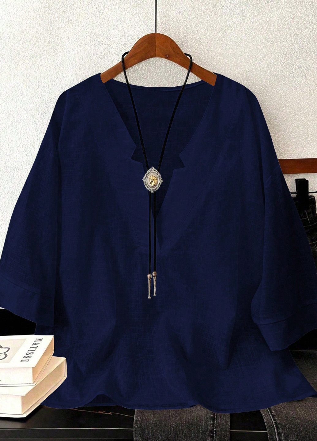 Тёмно-синяя блуза SHEIN