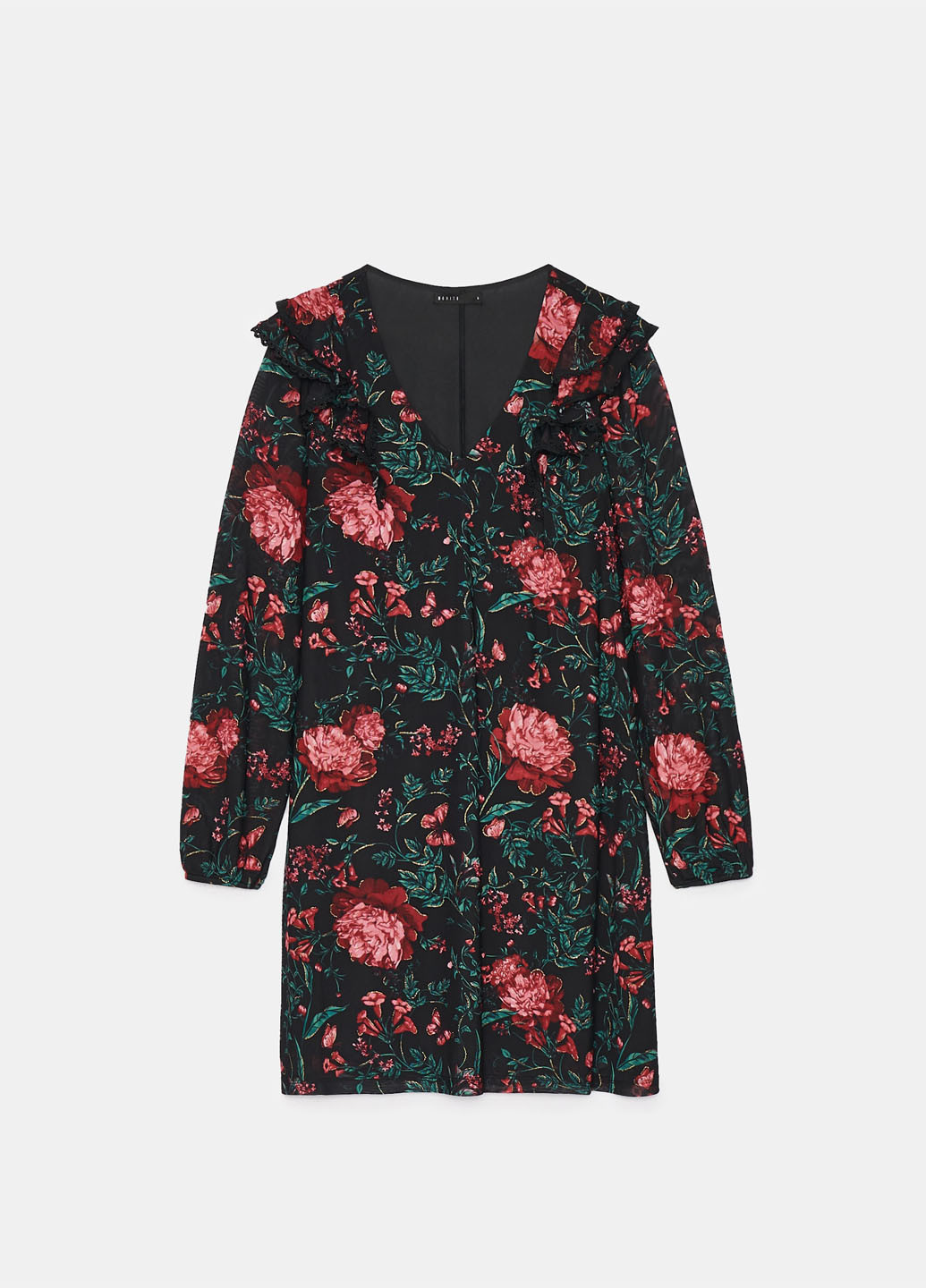 Черное кэжуал платье а-силуэт Mohito с цветочным принтом