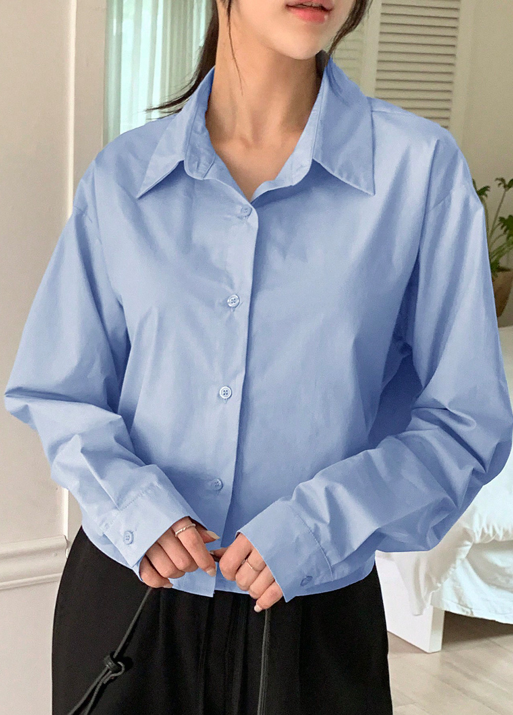 Голубой праздничный, классическая, кэжуал рубашка однотонная SHEIN
