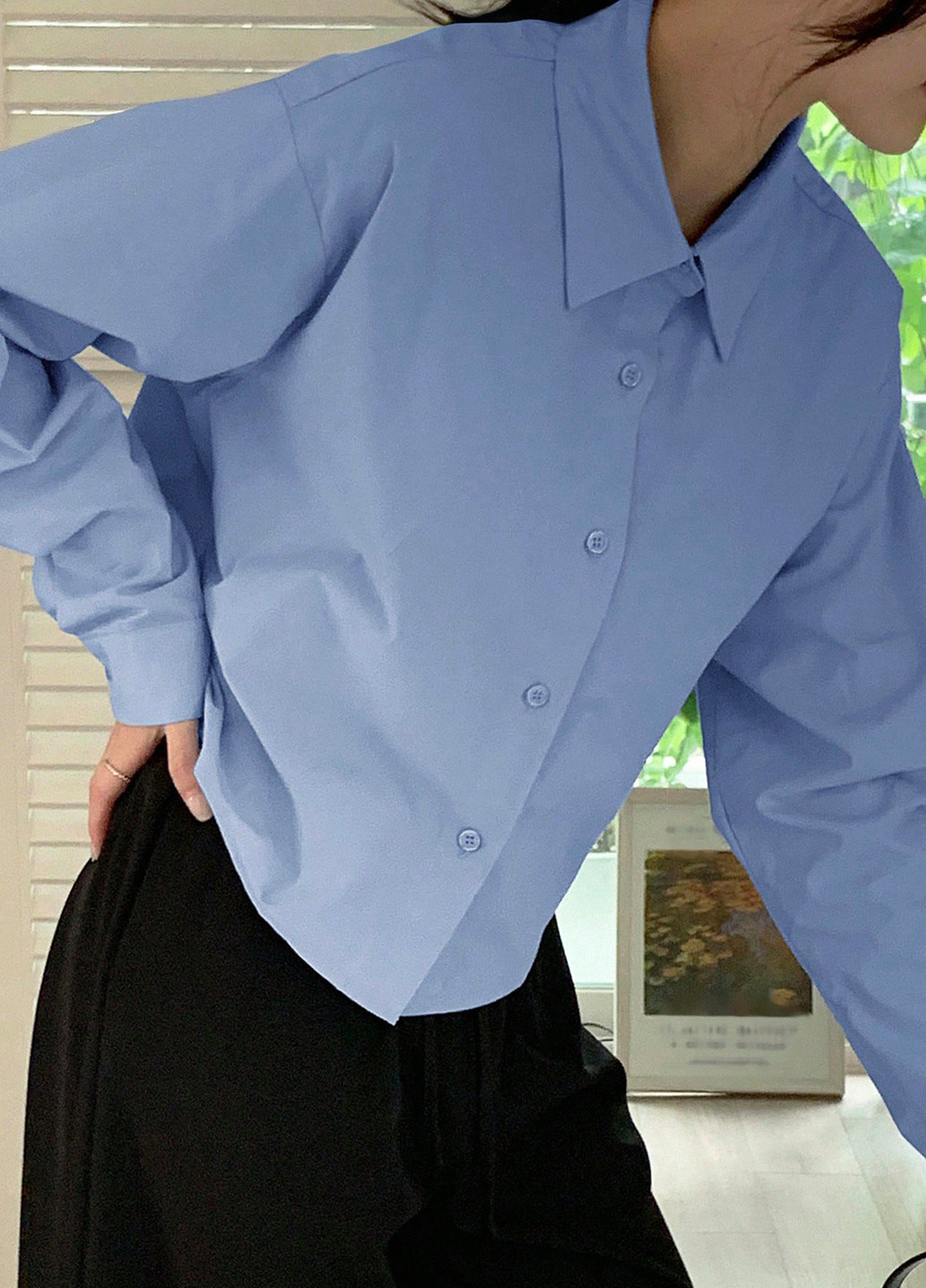 Голубой праздничный, классическая, кэжуал рубашка однотонная SHEIN