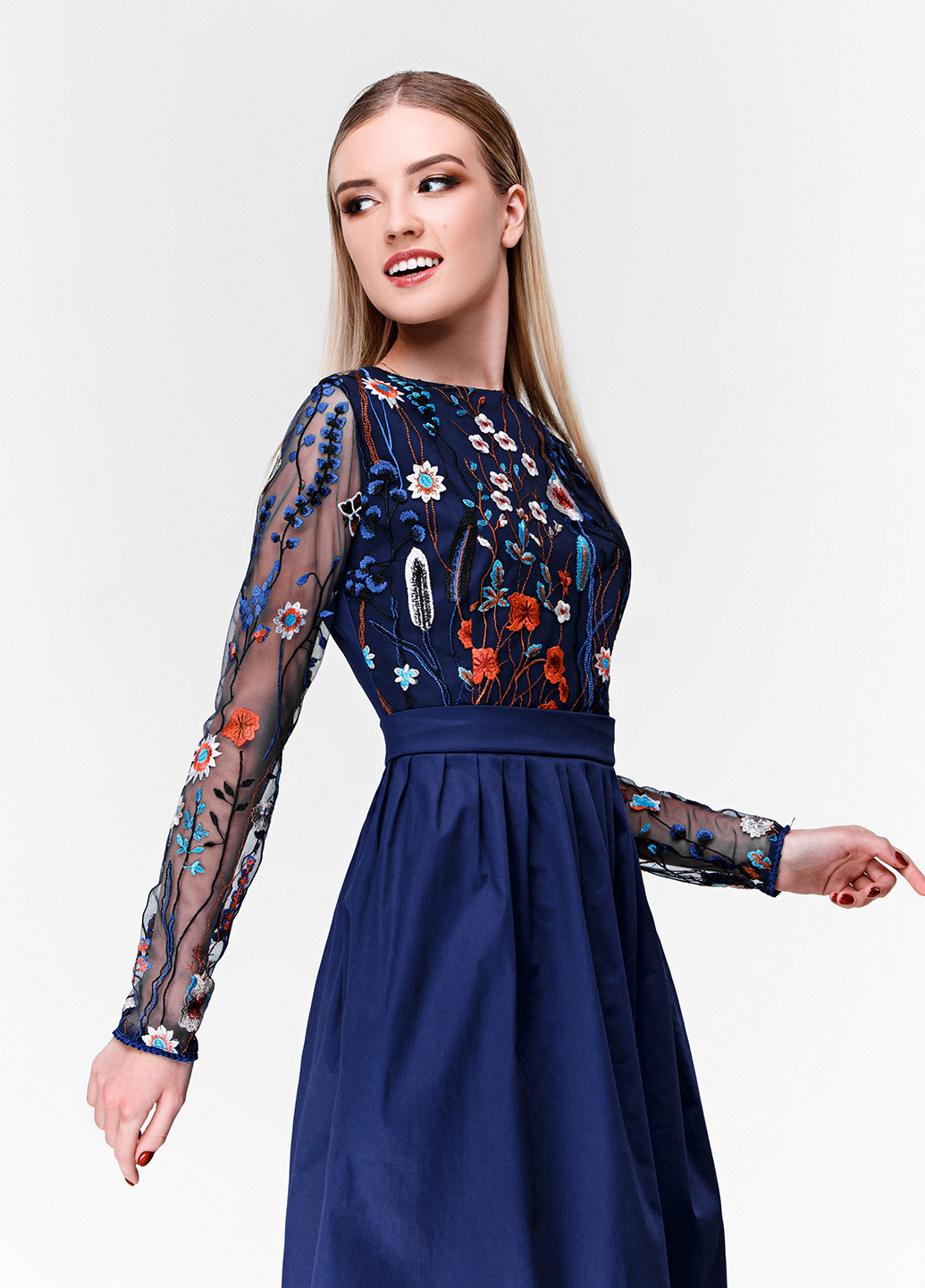 Синее коктейльное платье Zephyros с цветочным принтом