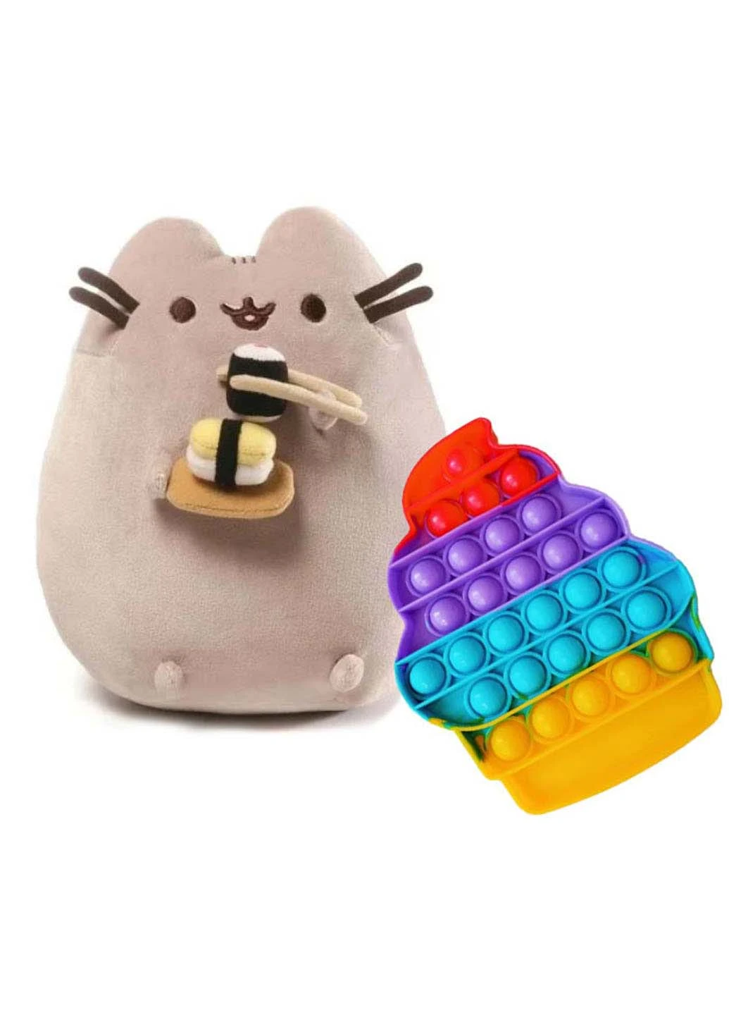 Мягкая игрушка кот с суши Пушин кэт и игрушка антистресс Pop It мороженое 18 х 15 см S&T (256544022)