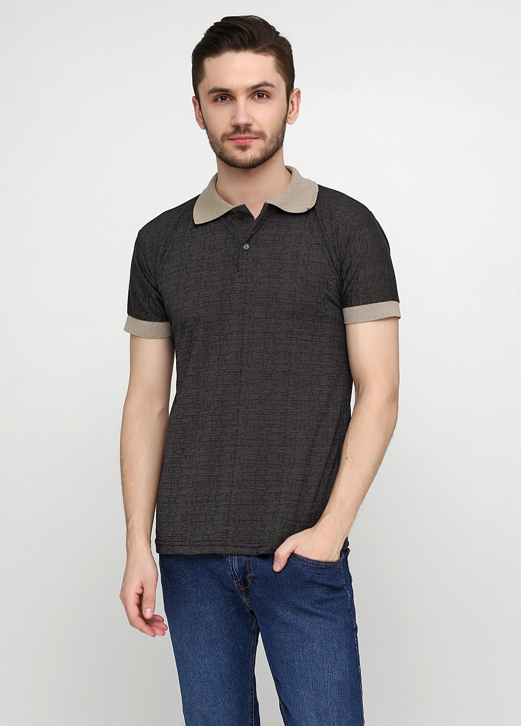 Темно-коричневая футболка-поло для мужчин Chiarotex с геометрическим узором